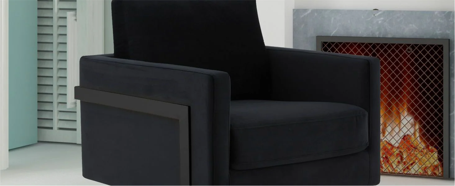 Lincoln Velvet Accent Armchair With Black Steel Frame in Light Grey