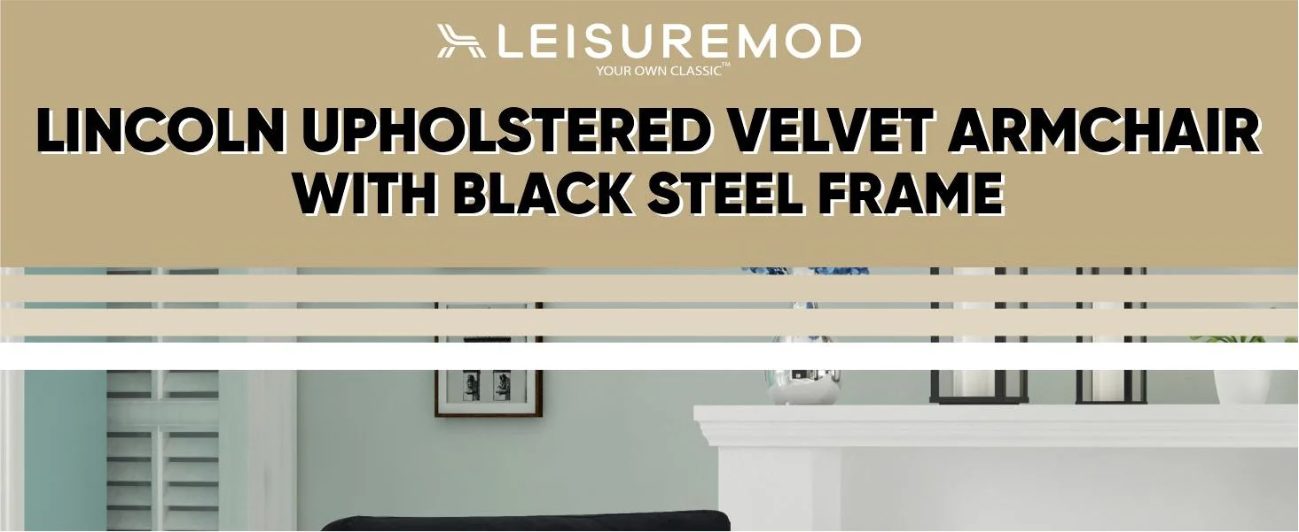 Lincoln Velvet Accent Armchair With Black Steel Frame in Light Grey