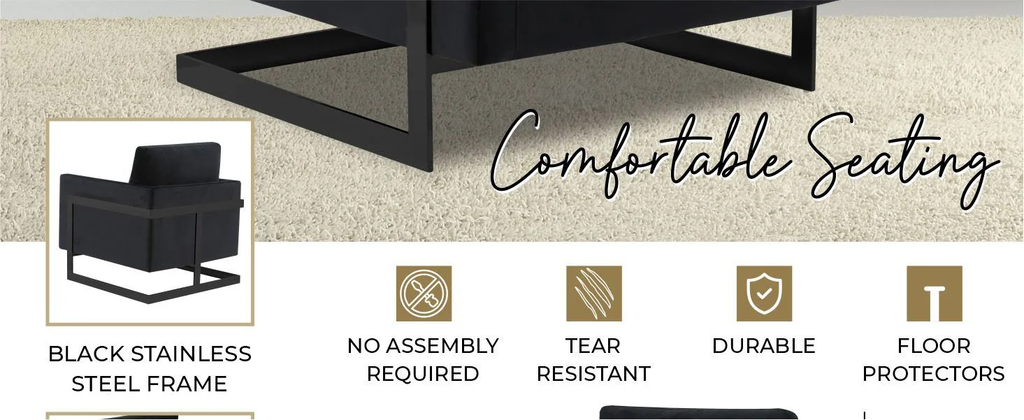 Lincoln Velvet Accent Armchair With Black Steel Frame in Light Grey