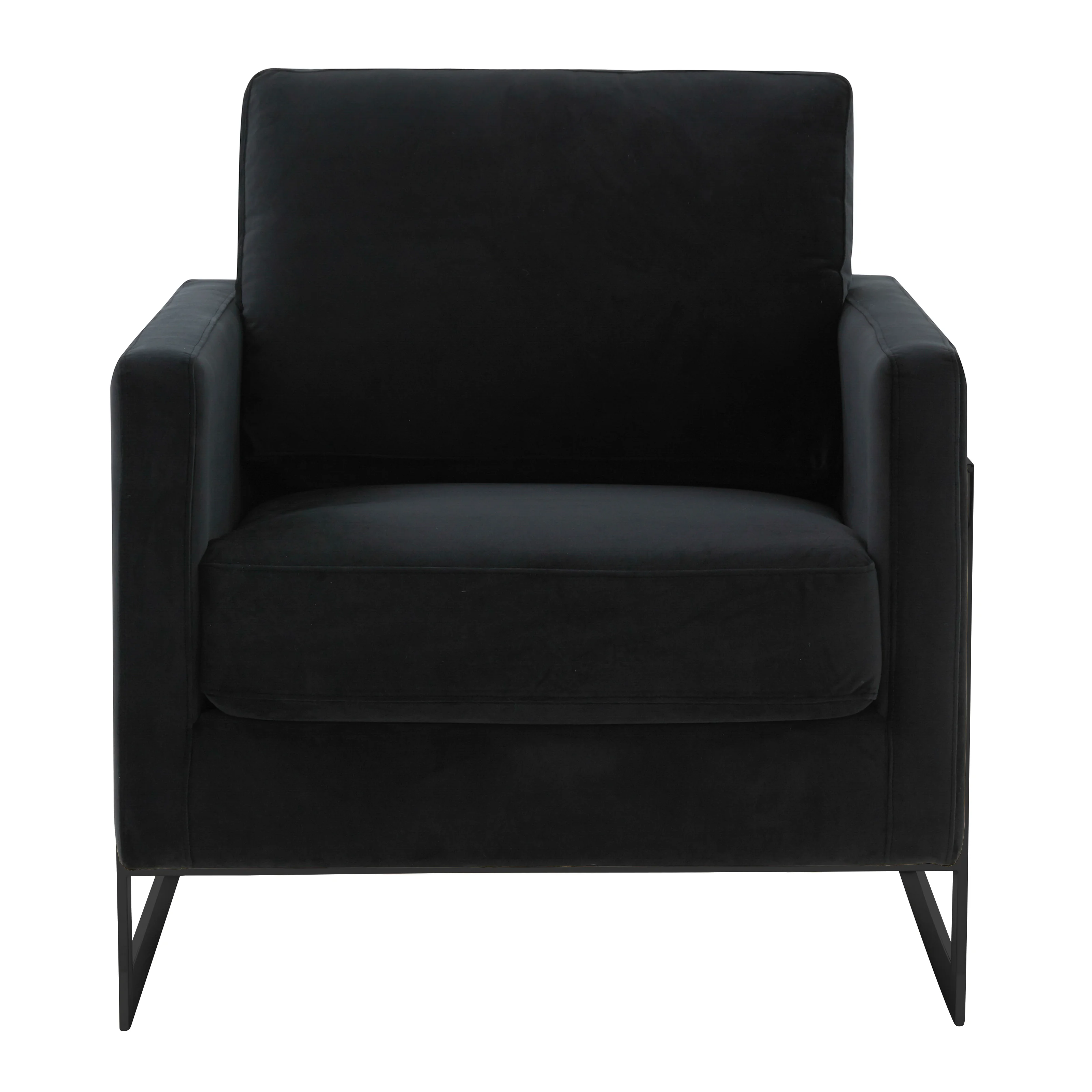 Lincoln Velvet Accent Armchair With Black Steel Frame in Light Grey