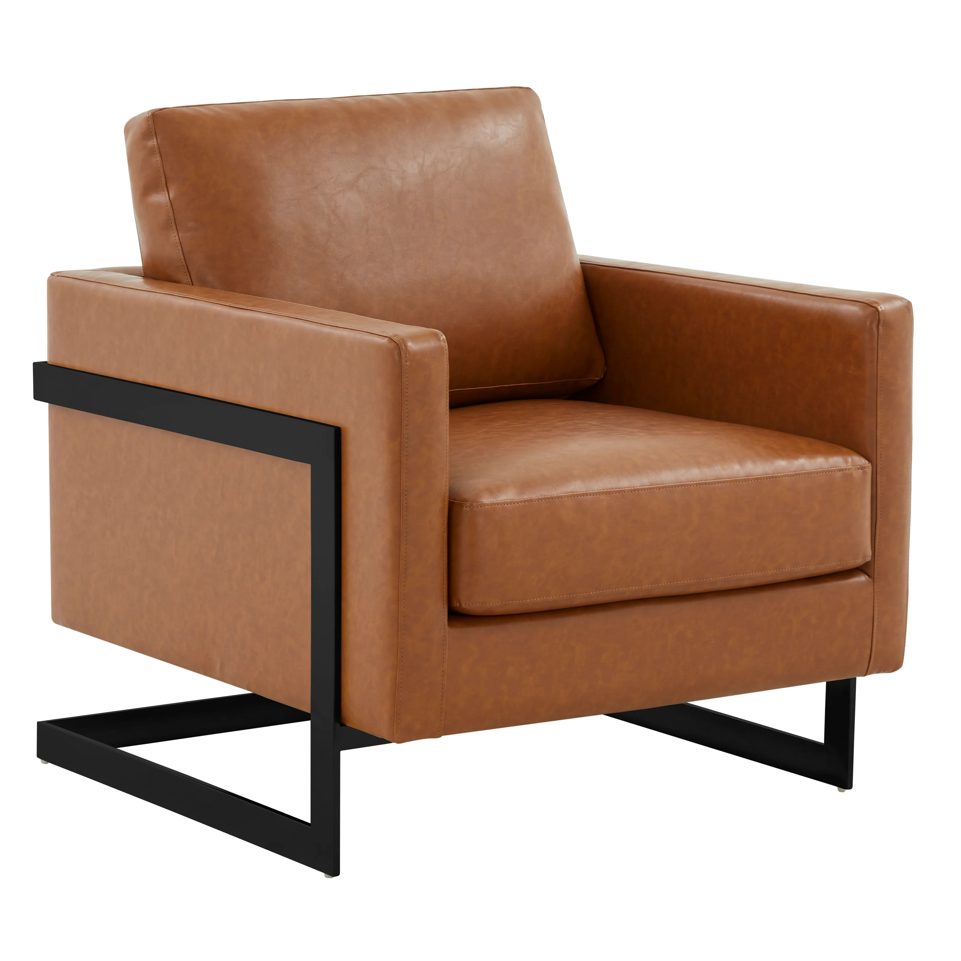 Lincoln Leather Accent Armchair With Black Frame