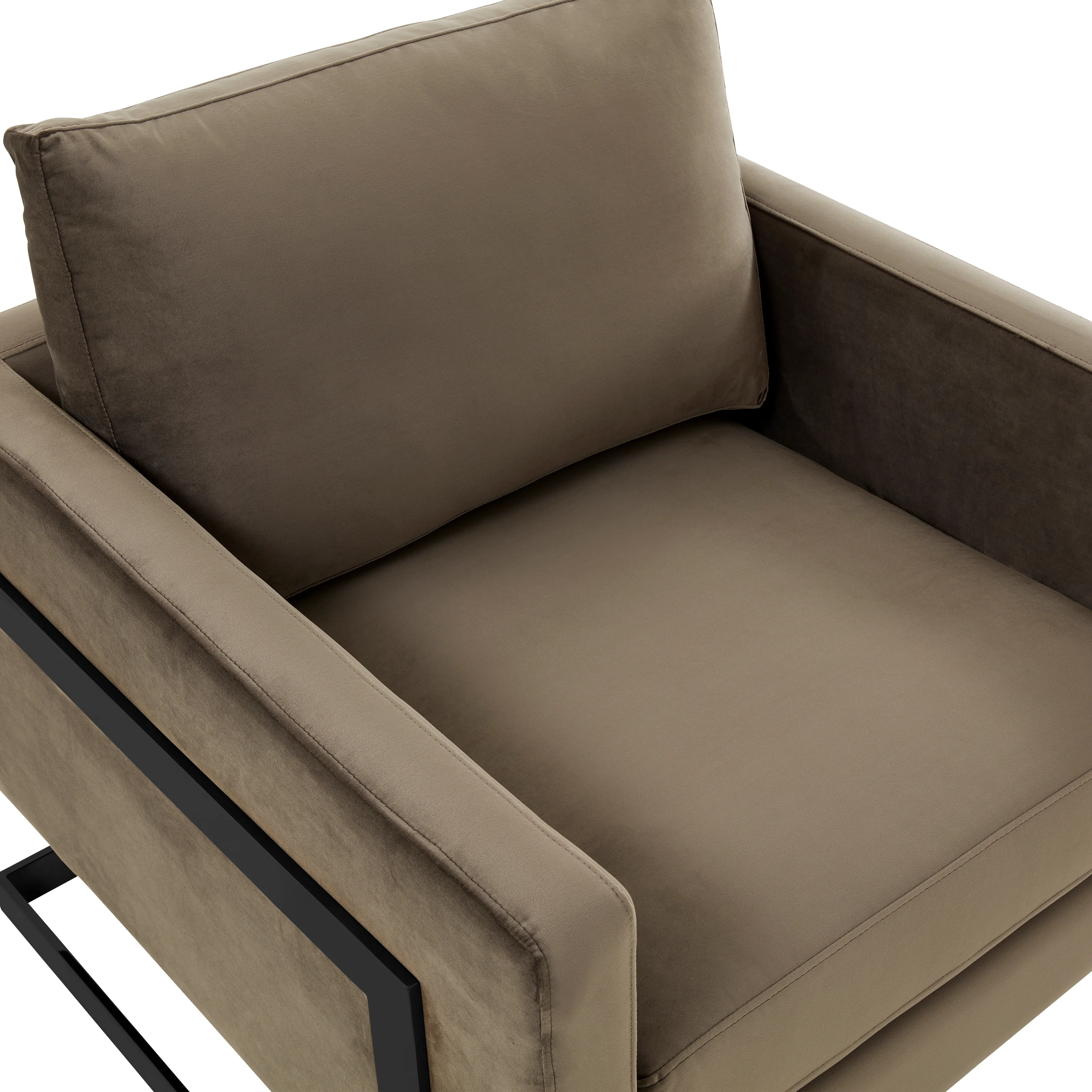 Lincoln Velvet Accent Armchair With Black Steel Frame in Light Grey