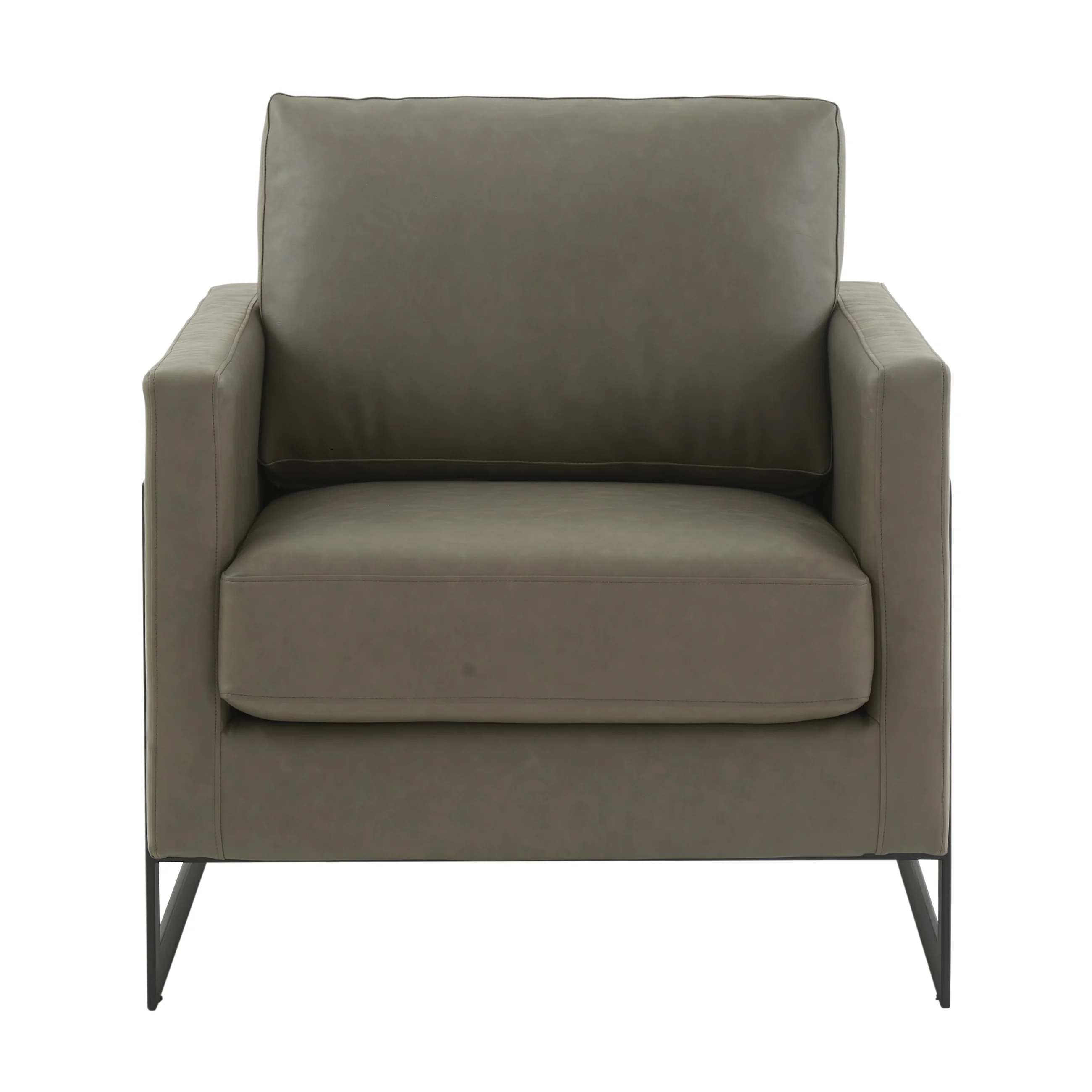 Lincoln Leather Accent Armchair With Black Steel Frame in Grey