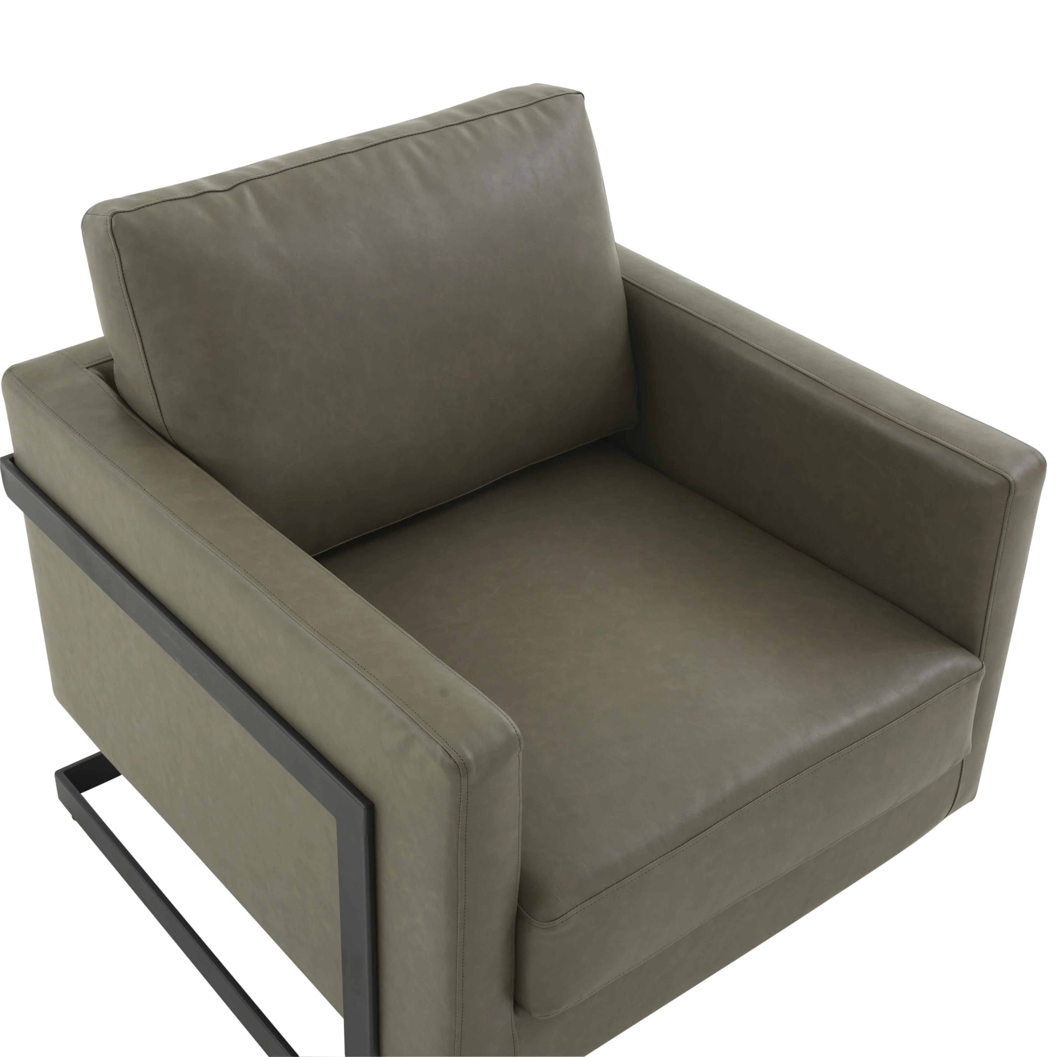 Lincoln Leather Accent Armchair With Black Steel Frame in Grey