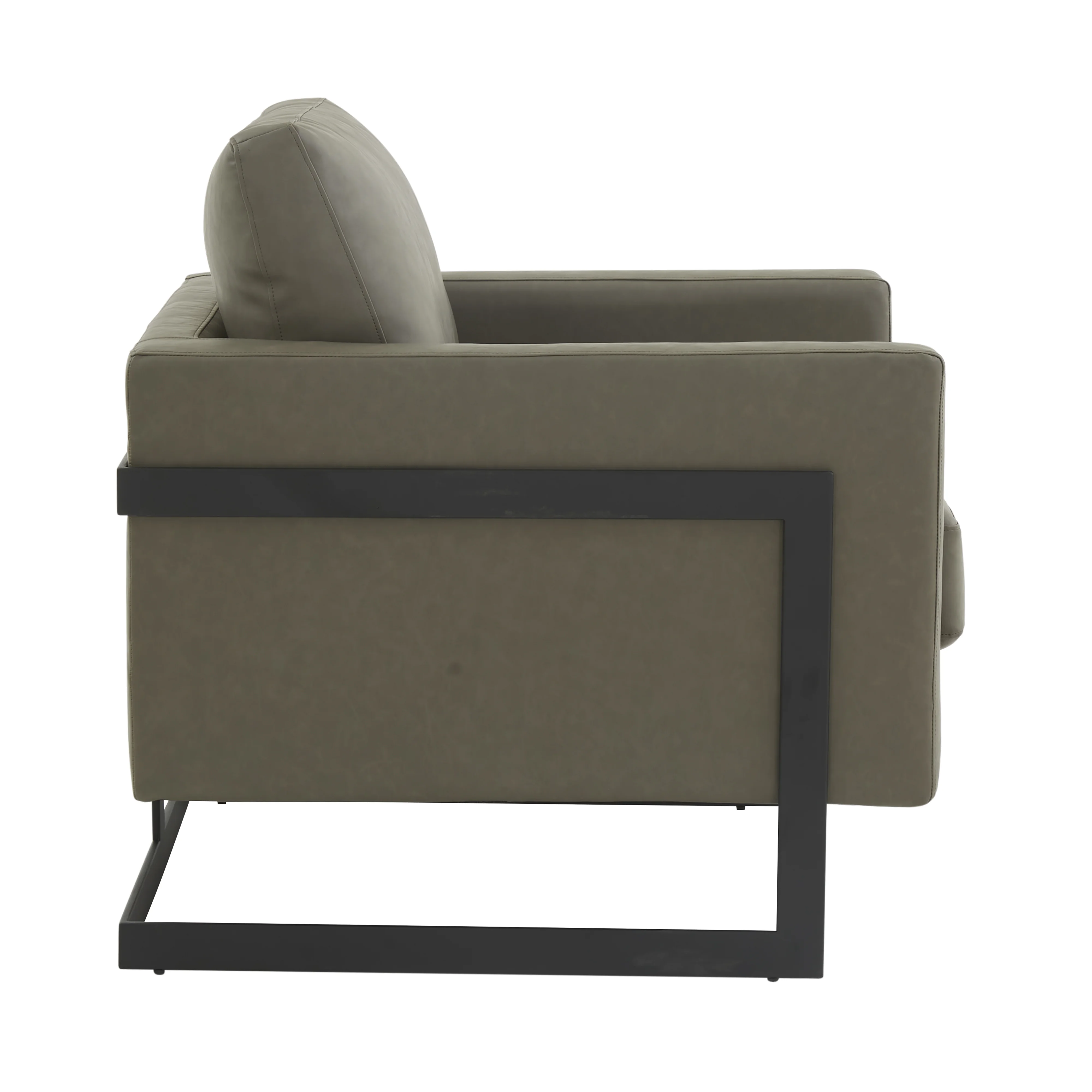 Lincoln Leather Accent Armchair With Black Steel Frame in Grey