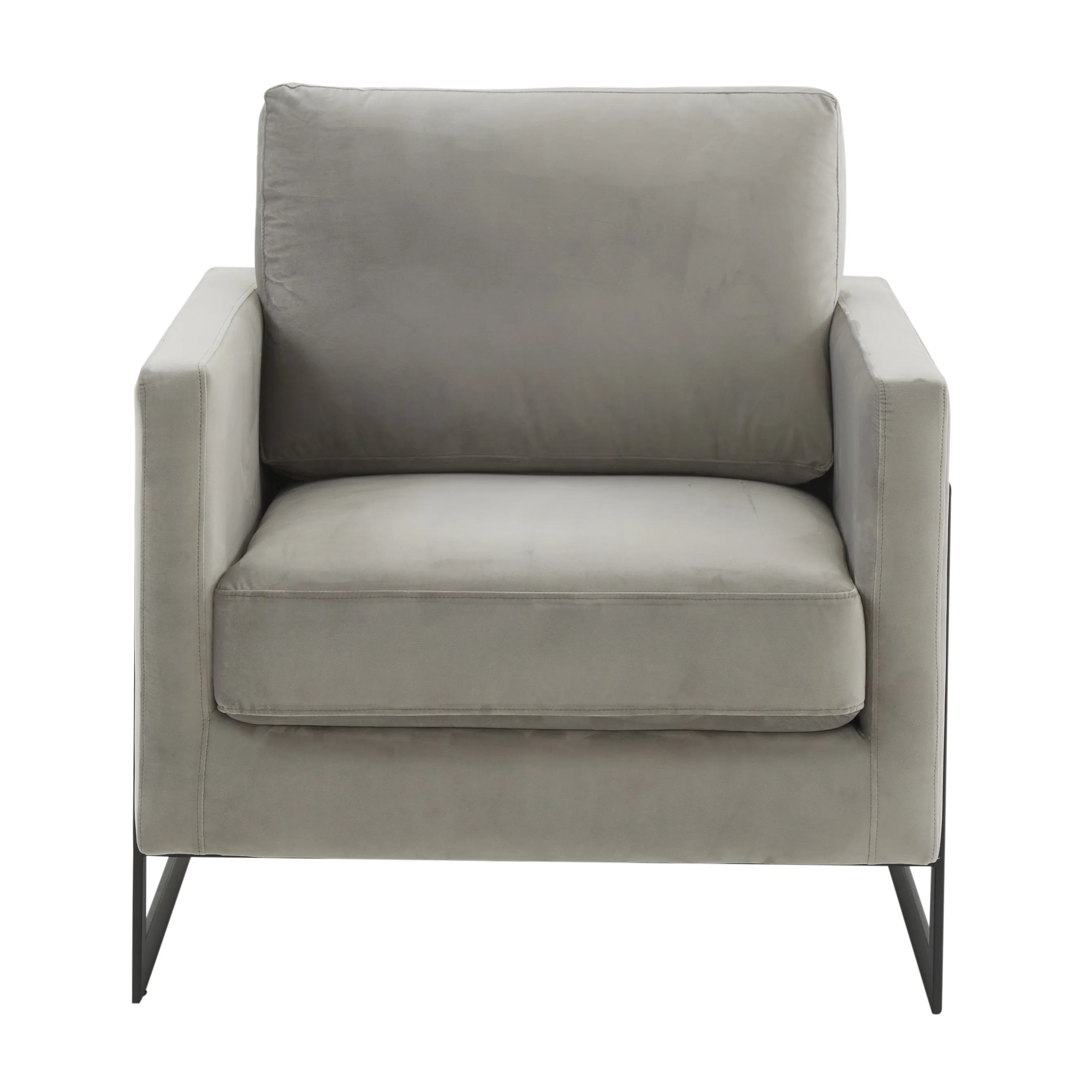 Lincoln Velvet Accent Armchair With Black Steel Frame in Light Grey