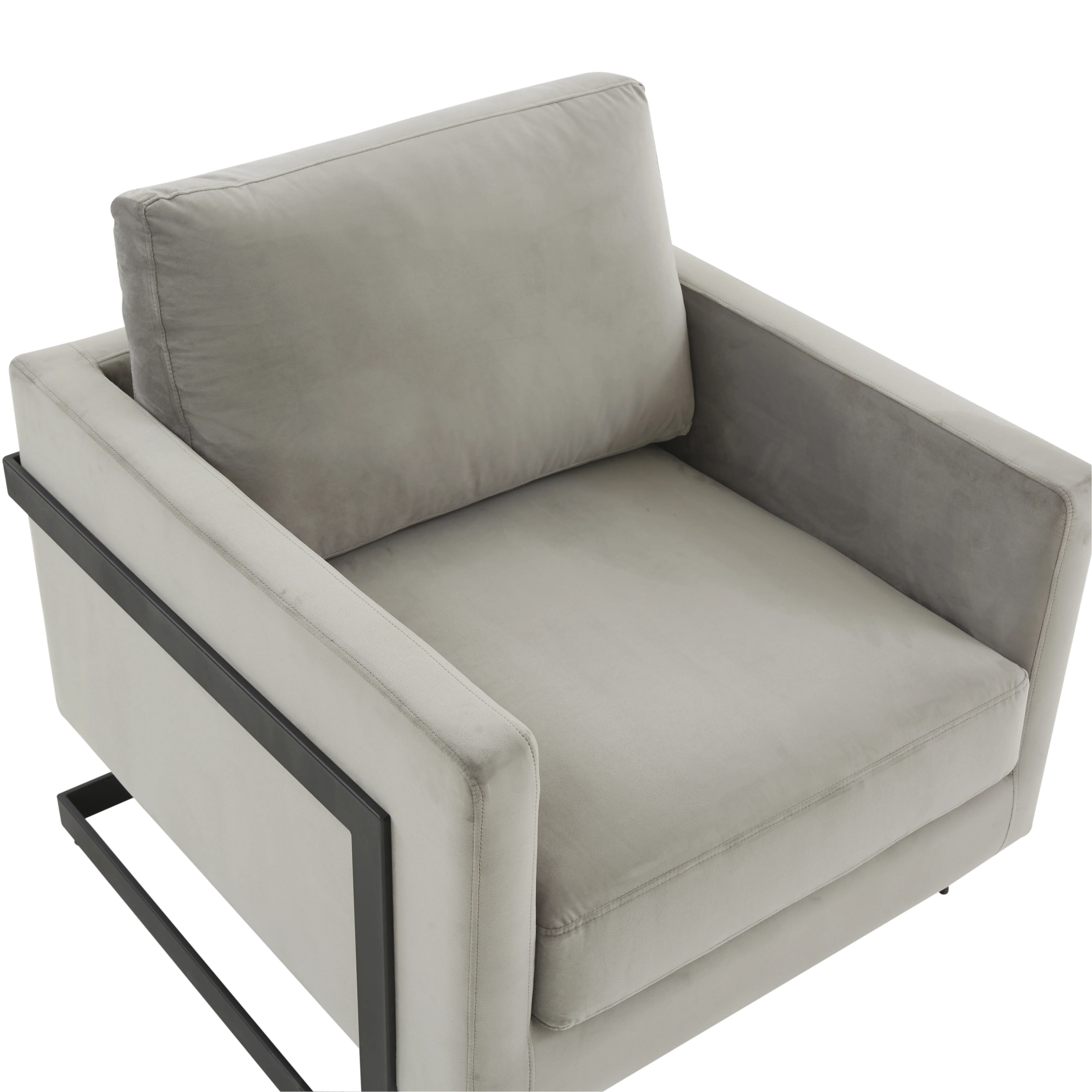 Lincoln Velvet Accent Armchair With Black Steel Frame in Light Grey