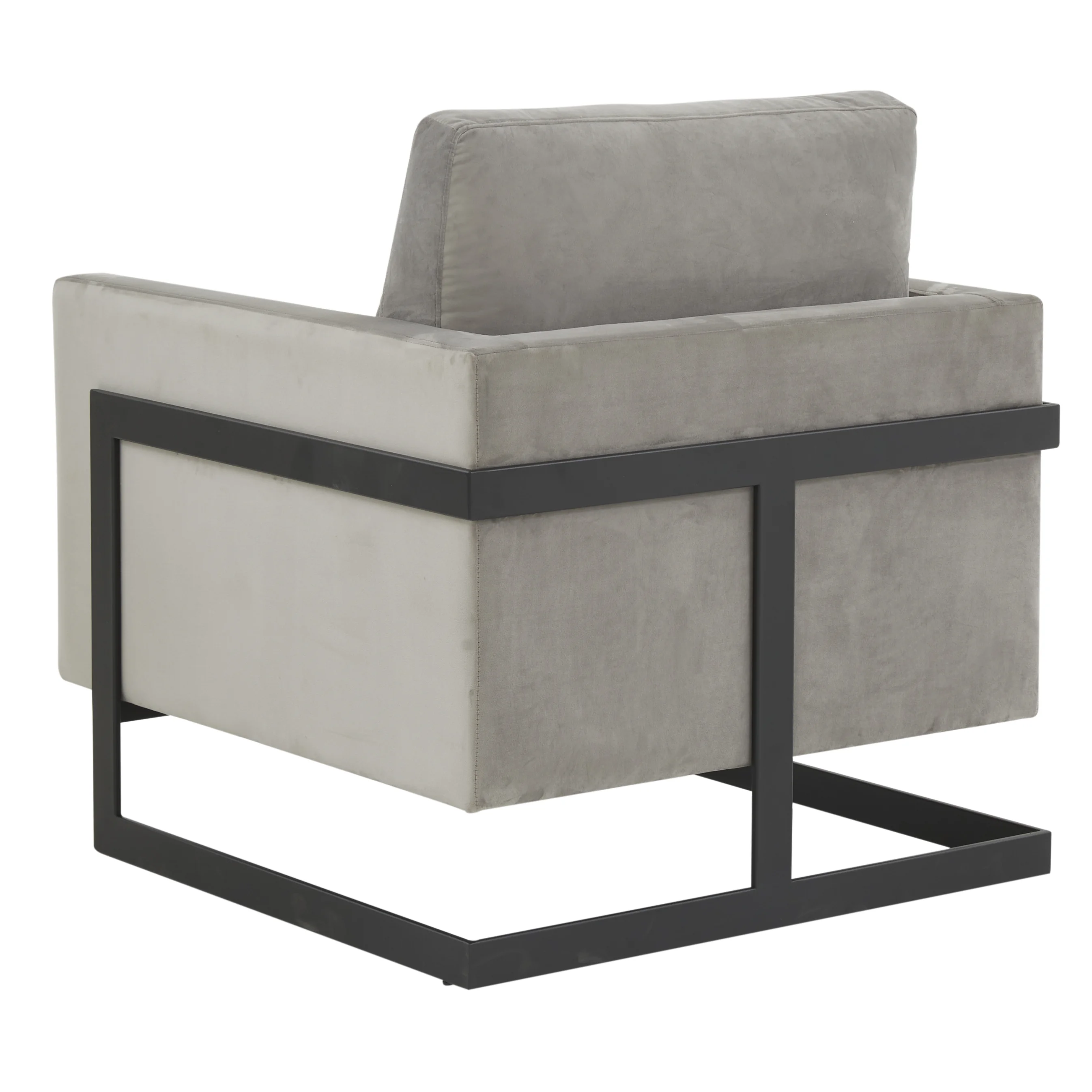 Lincoln Velvet Accent Armchair With Black Steel Frame in Light Grey