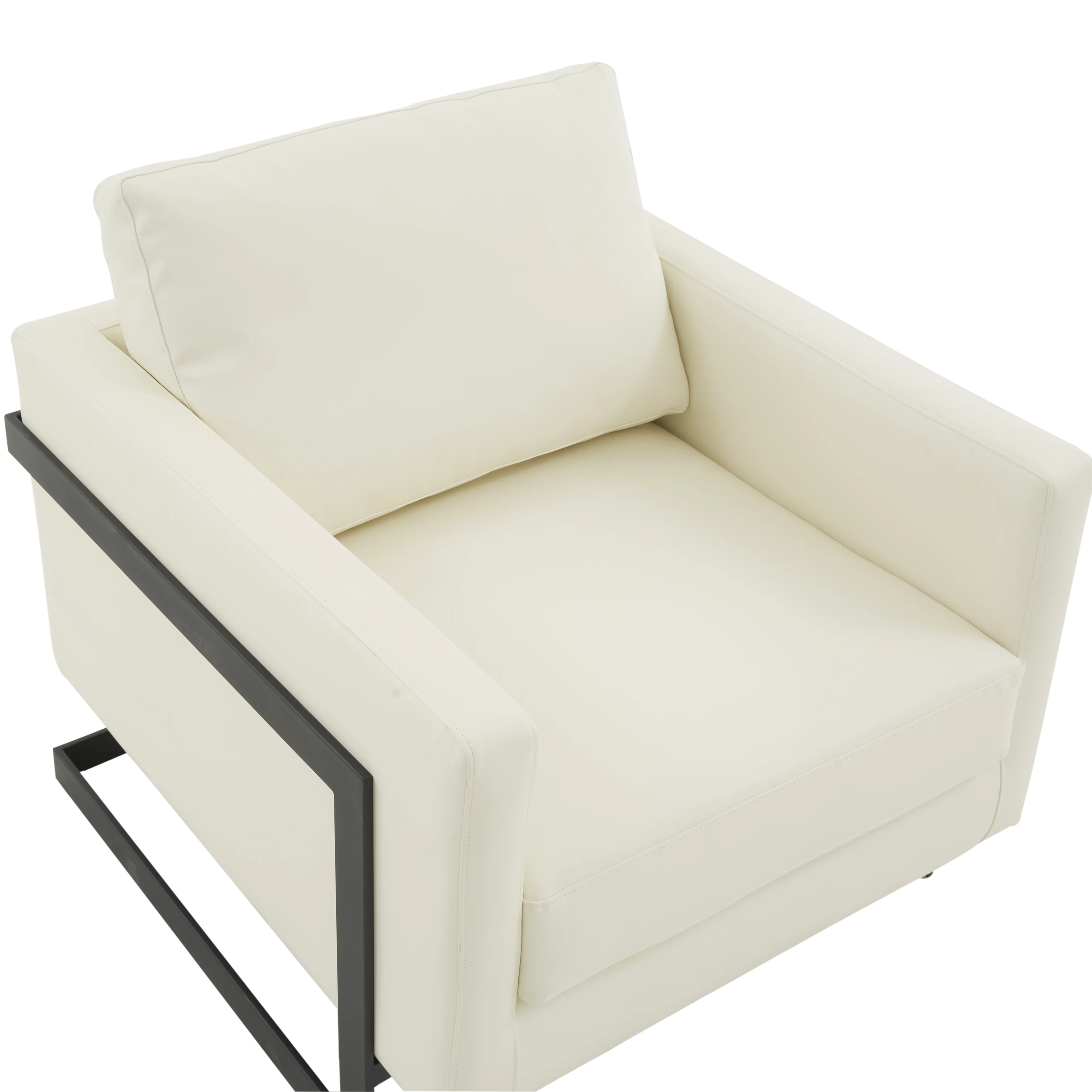Lincoln Leather Accent Armchair With Black Steel Frame in White