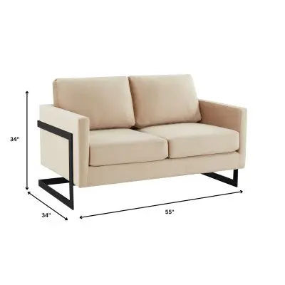Lincoln Beige Velvet Loveseat With Black Frame