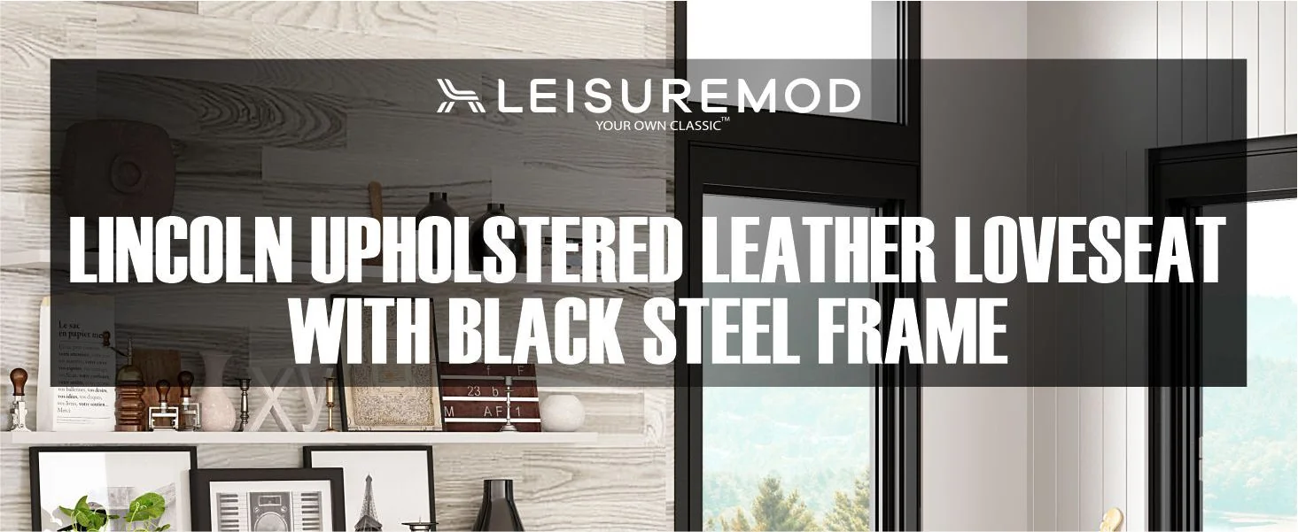 Lincoln Black Leather Loveseat With Black Frame