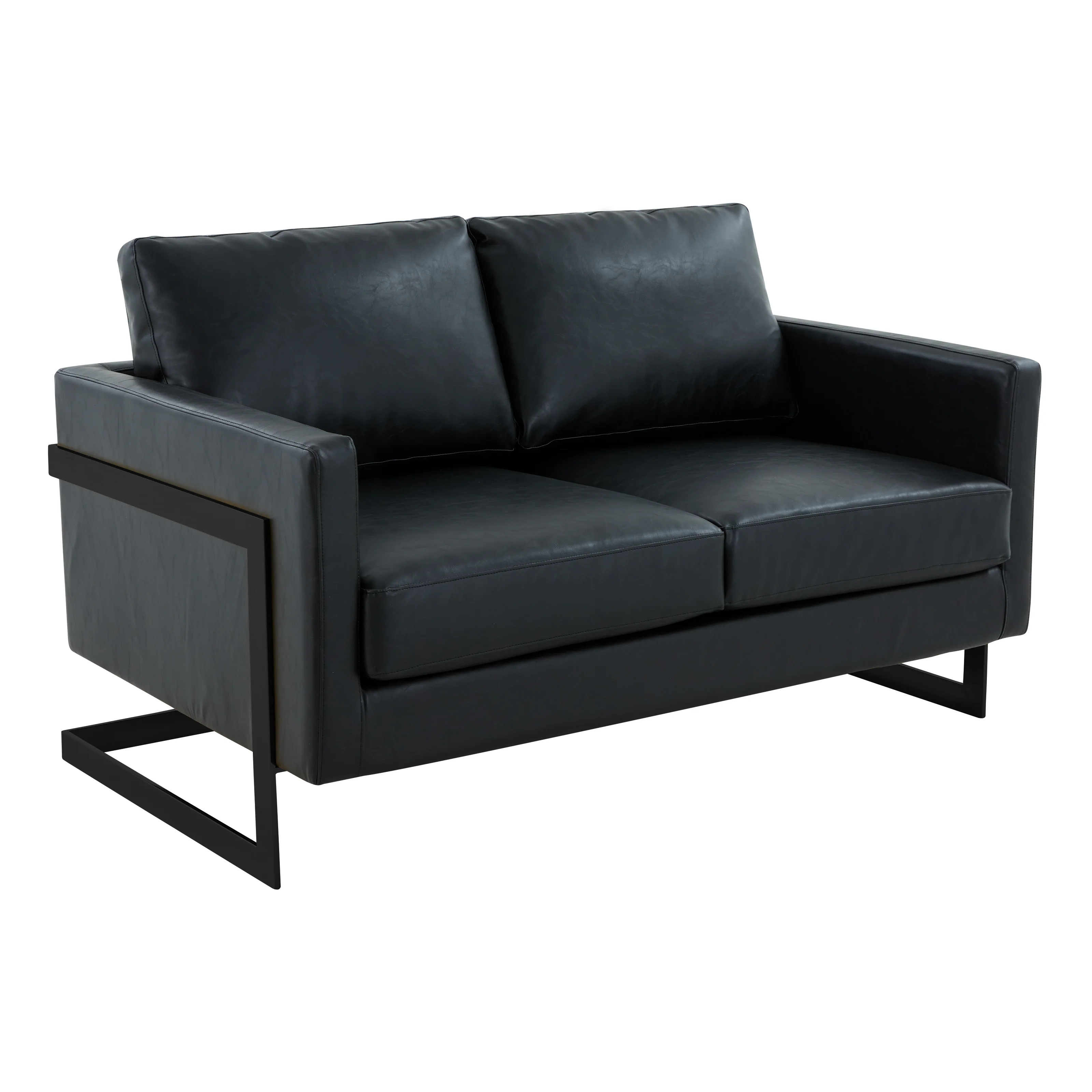 Lincoln Black Leather Loveseat With Black Frame