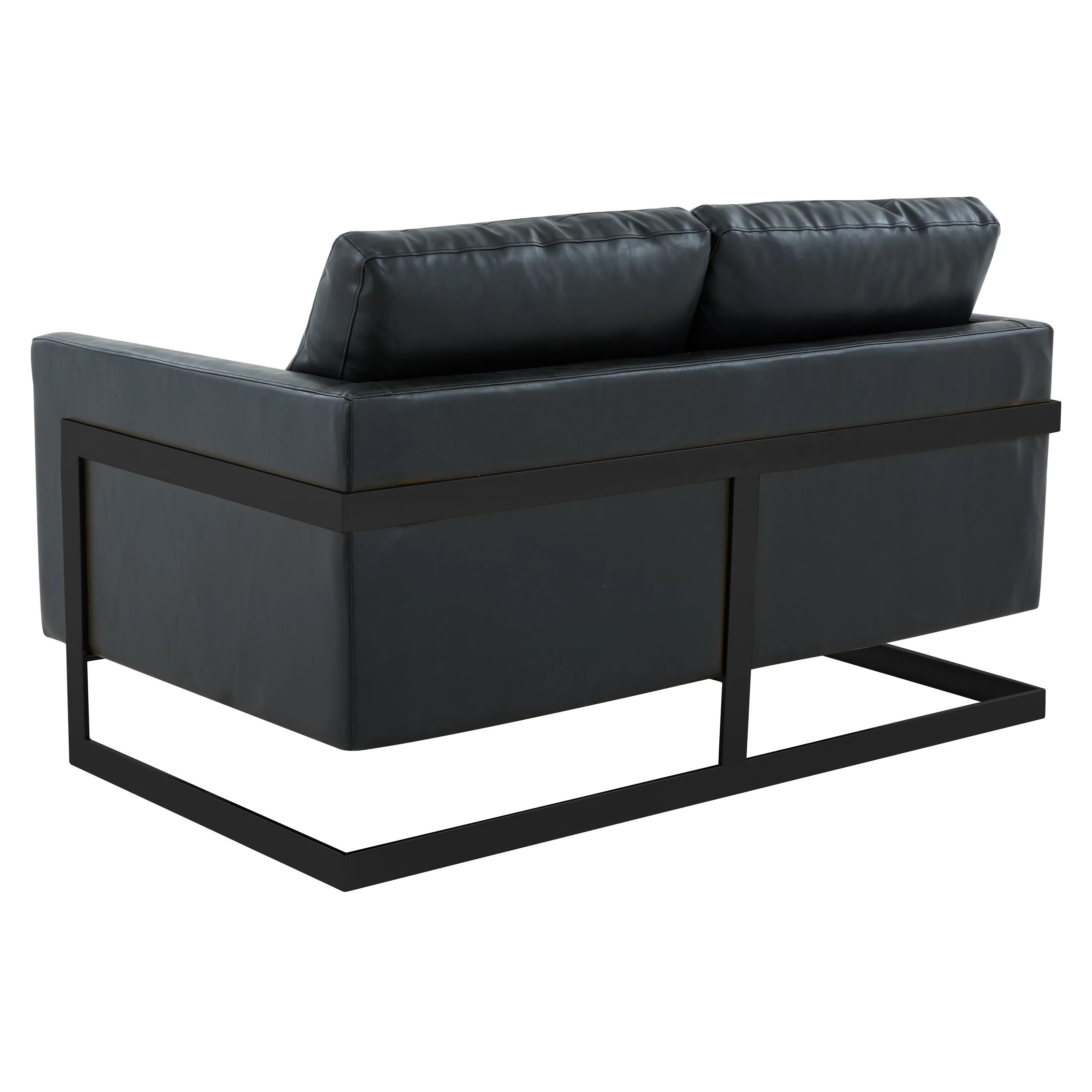 Lincoln Black Leather Loveseat With Black Frame