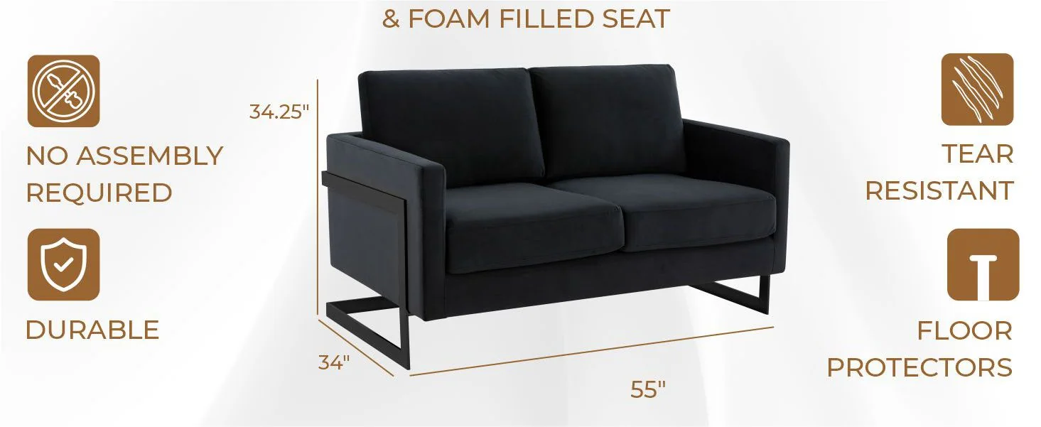 Lincoln Black Velvet Loveseat With Black Frame