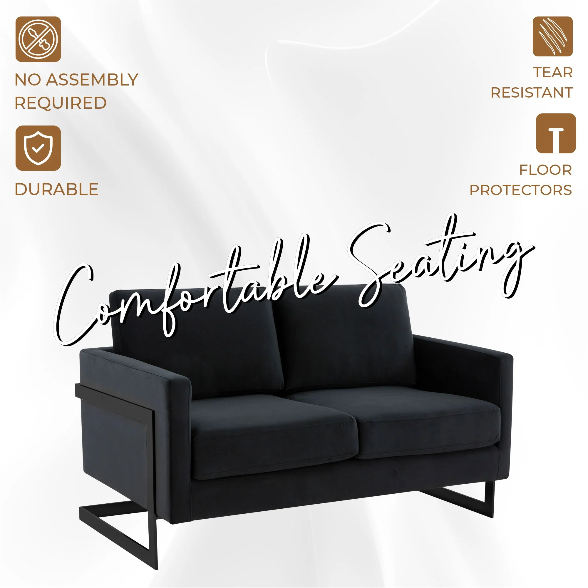 Lincoln Black Velvet Loveseat With Black Frame