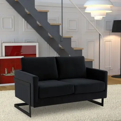Lincoln Black Velvet Loveseat With Black Frame