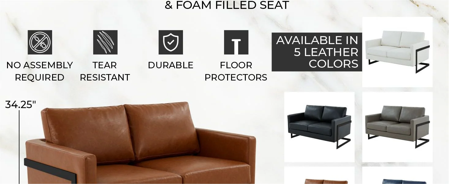 Lincoln Brown Leather Loveseat With Black Frame