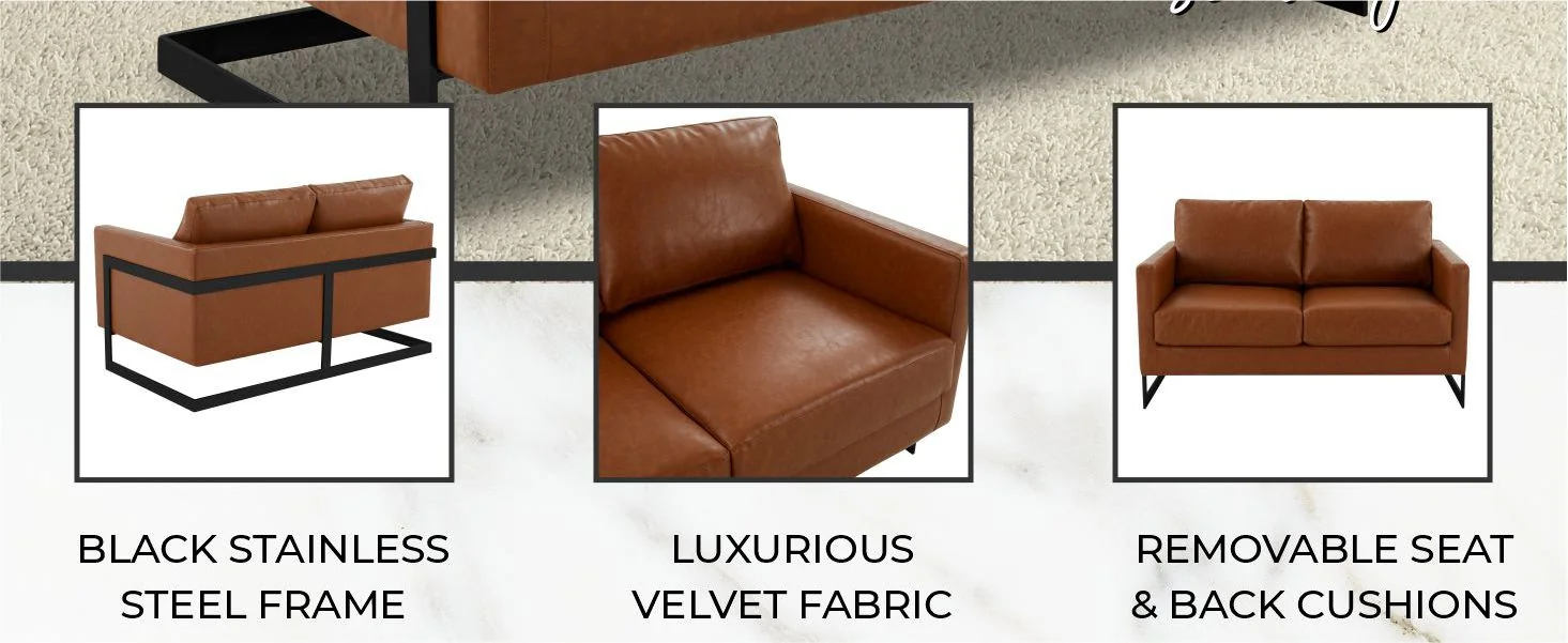 Lincoln Brown Leather Loveseat With Black Frame