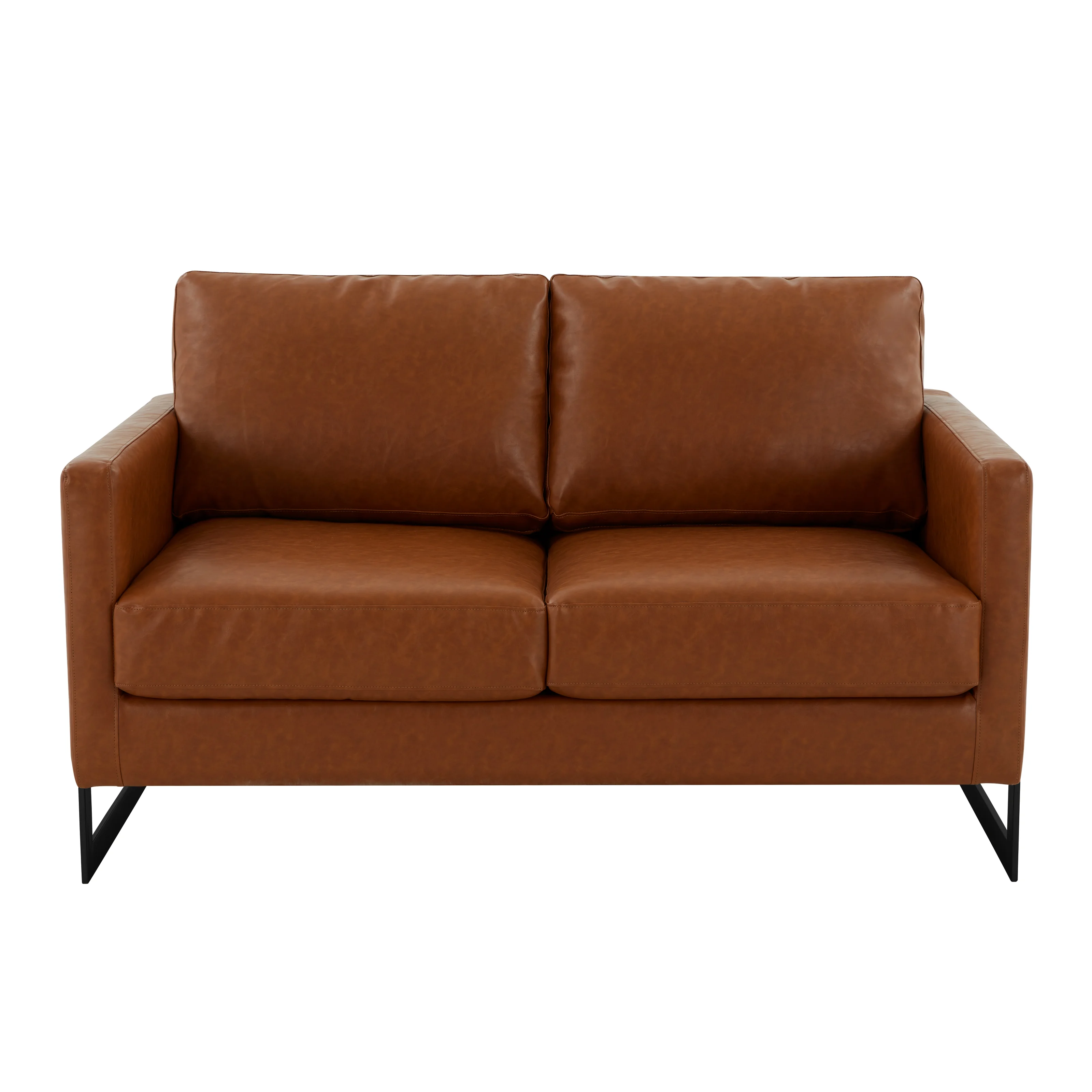 Lincoln Brown Leather Loveseat With Black Frame