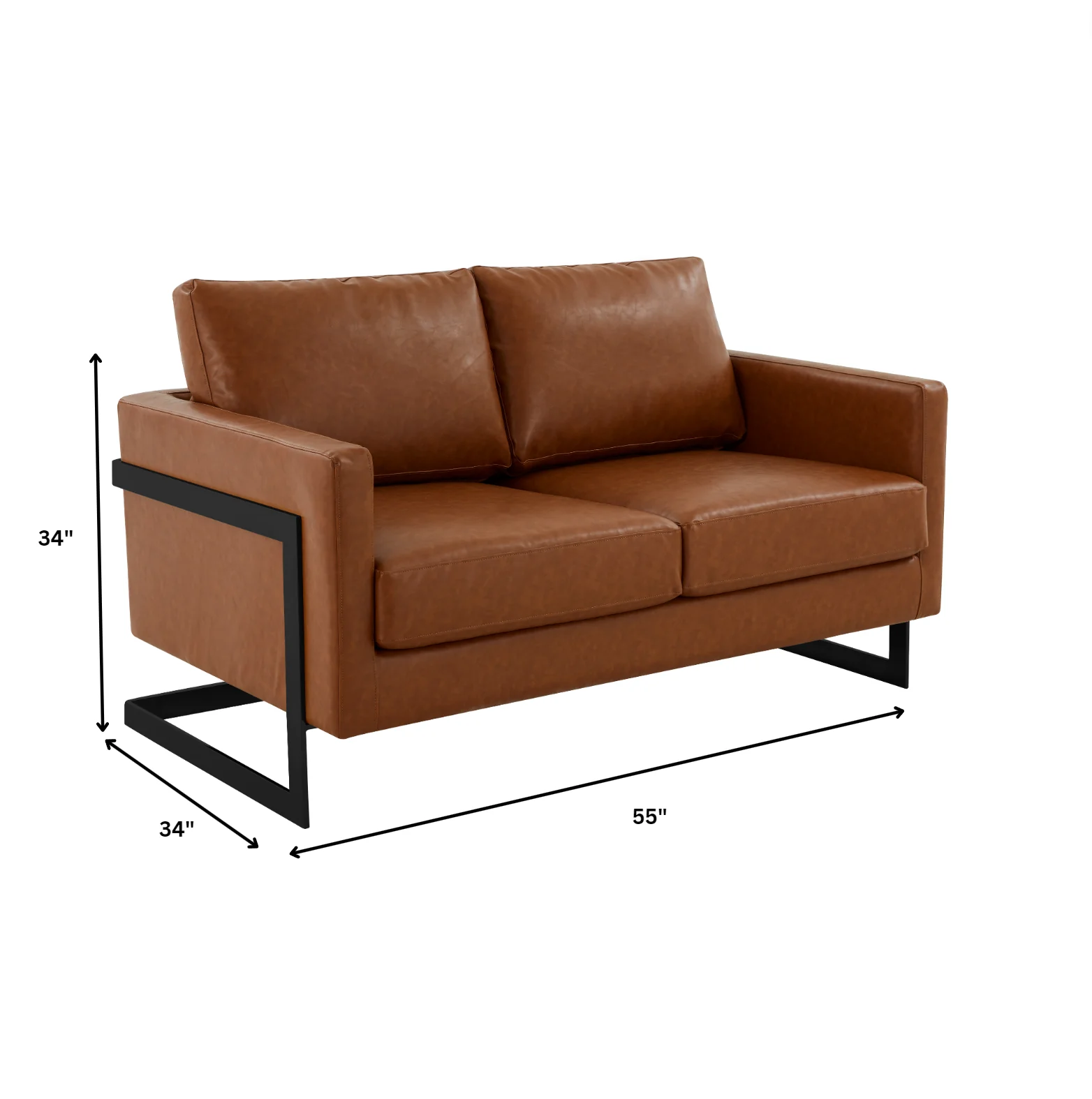 Lincoln Brown Leather Loveseat With Black Frame