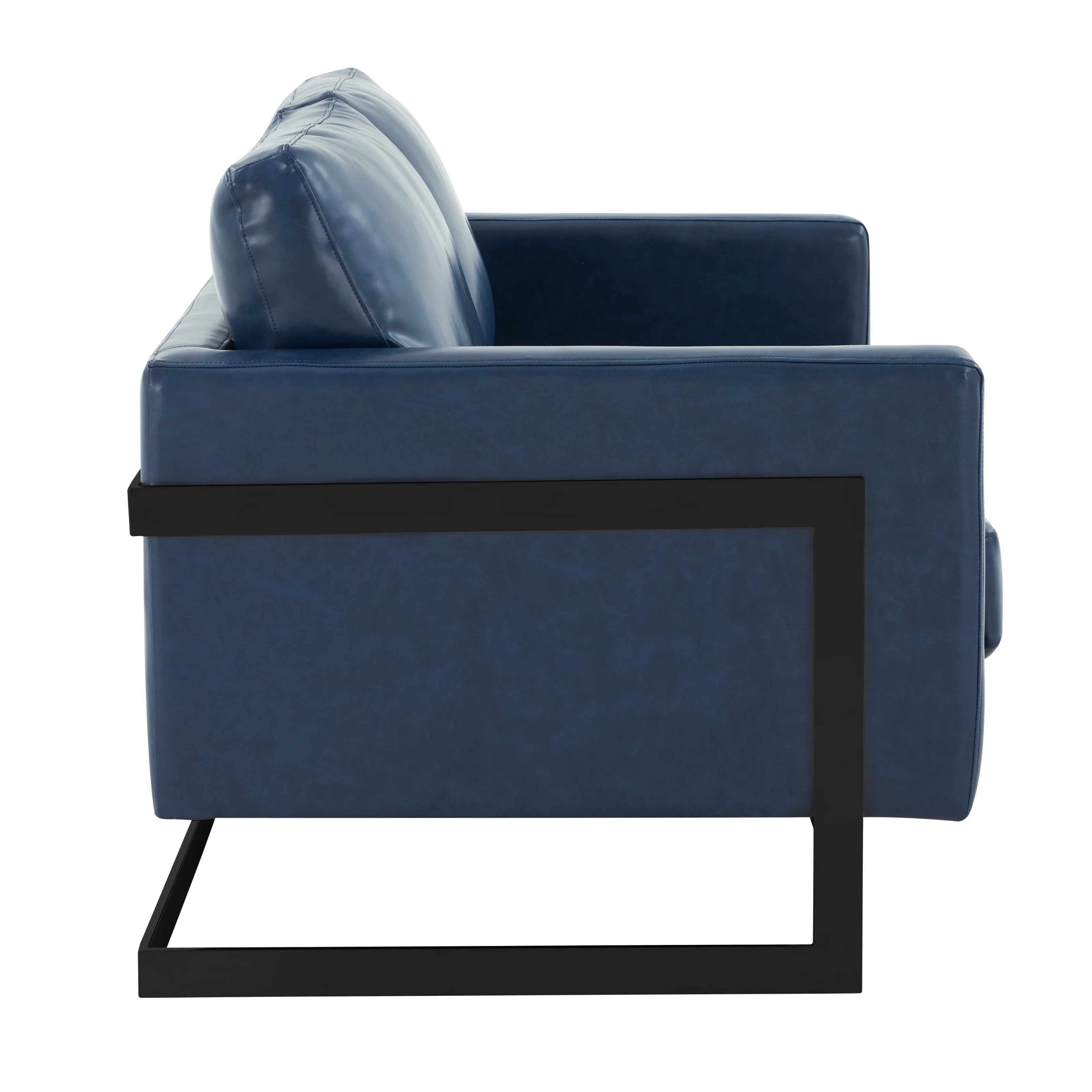 Lincoln Blue Leather Loveseat With Black Frame