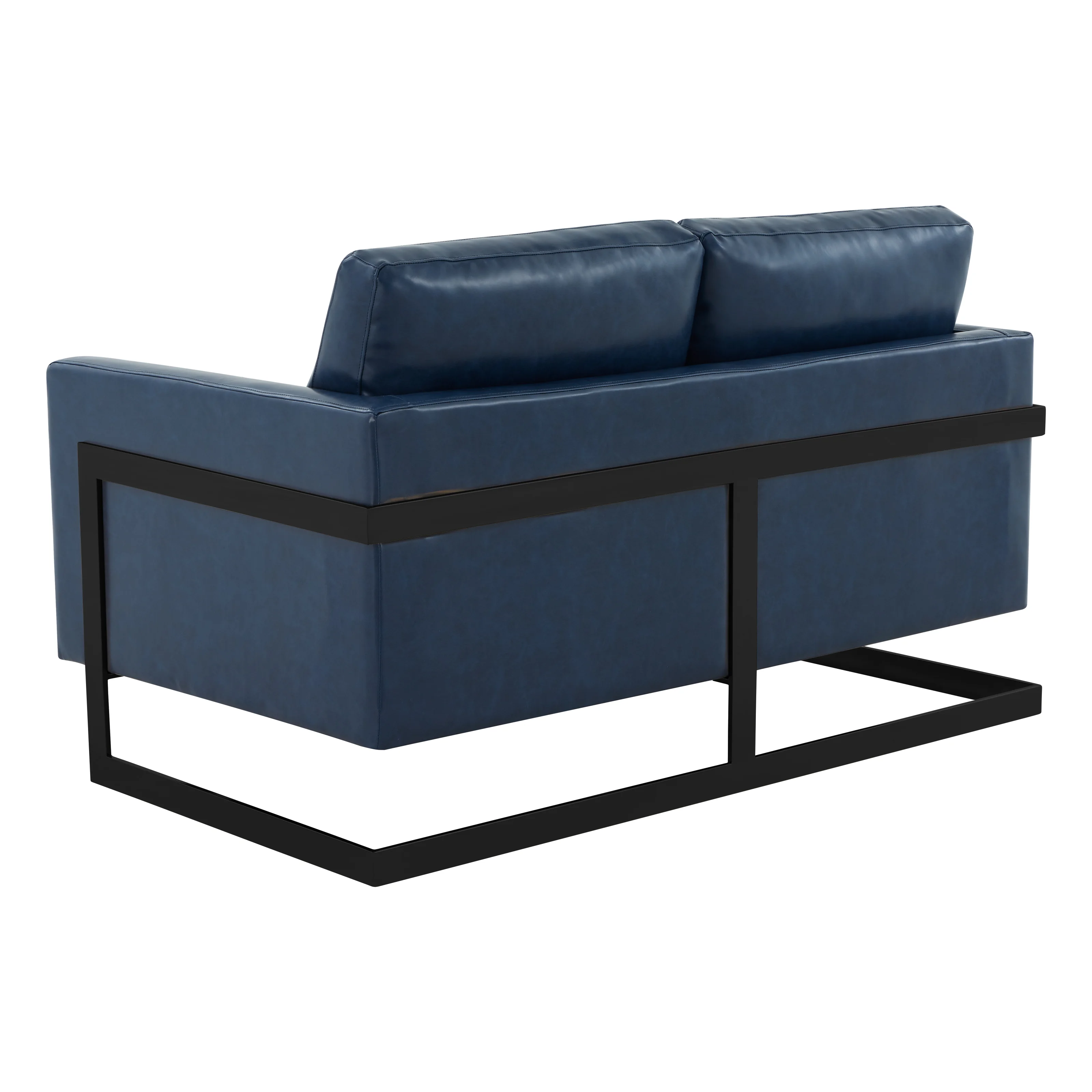 Lincoln Blue Leather Loveseat With Black Frame