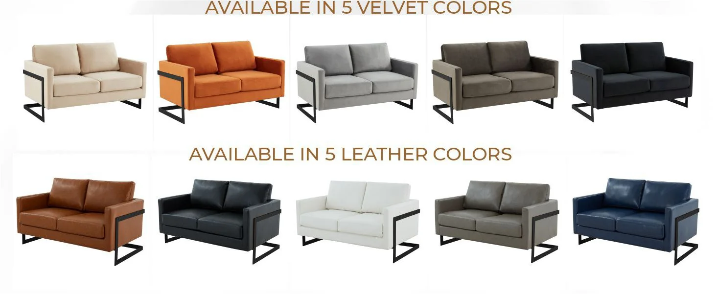 Lincoln Dark Grey Velvet Loveseat With Black Frame