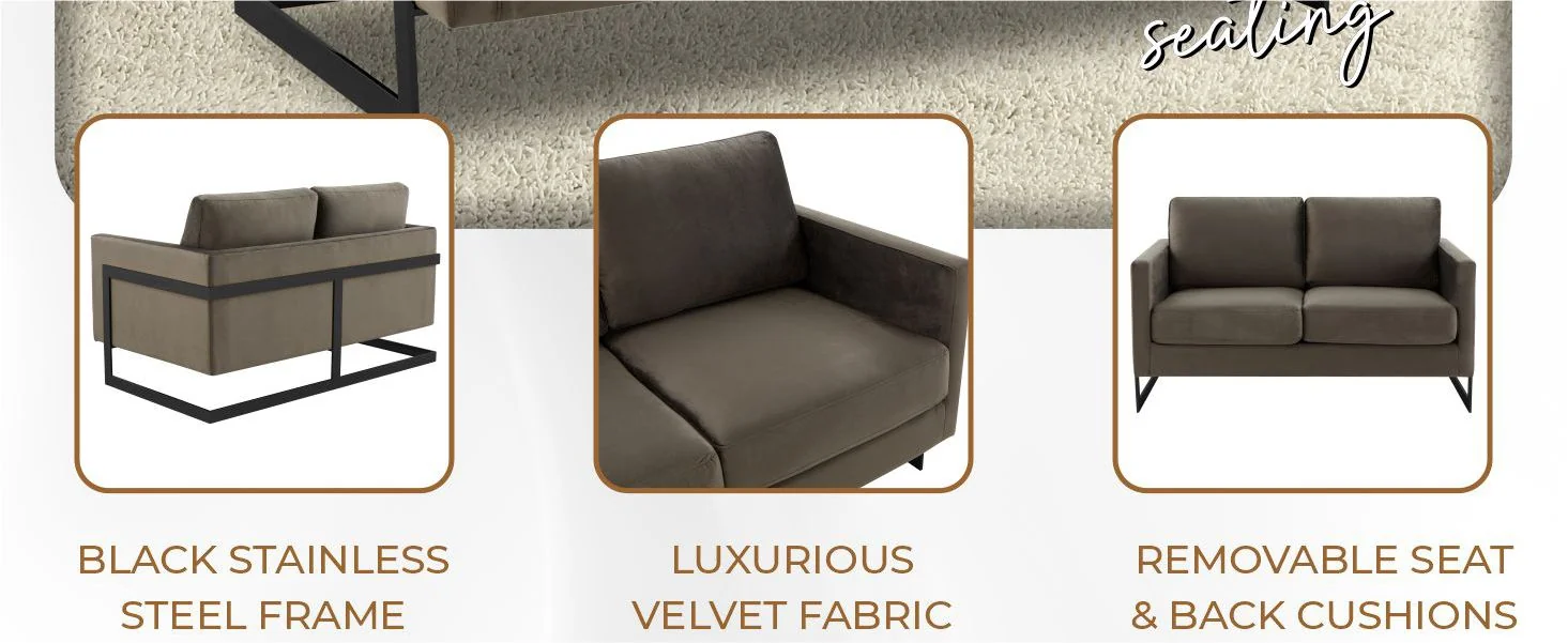 Lincoln Dark Grey Velvet Loveseat With Black Frame