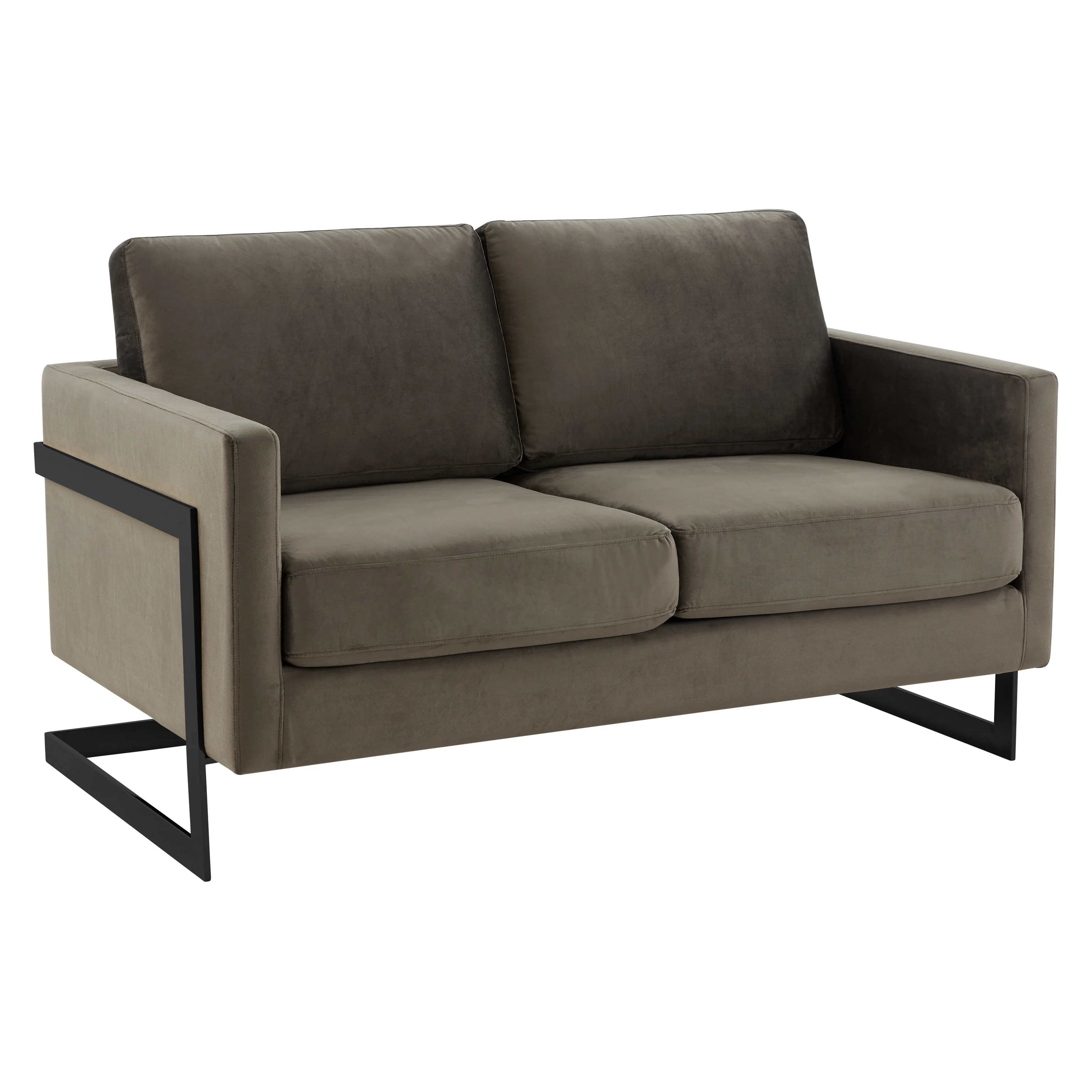 Lincoln Dark Grey Velvet Loveseat With Black Frame