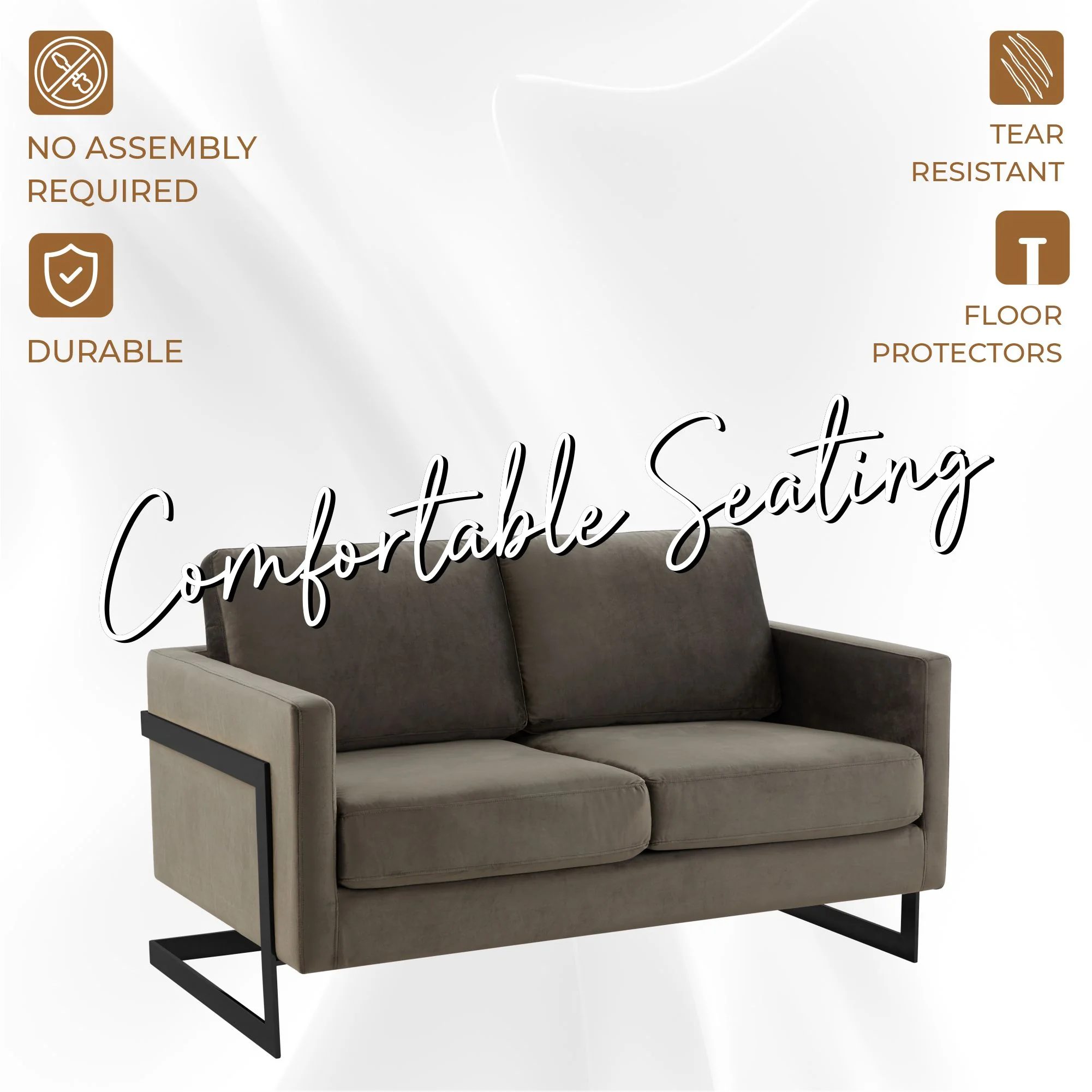 Lincoln Dark Grey Velvet Loveseat With Black Frame