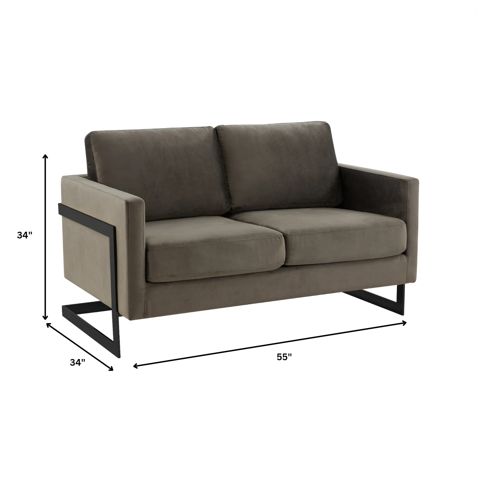 Lincoln Dark Grey Velvet Loveseat With Black Frame