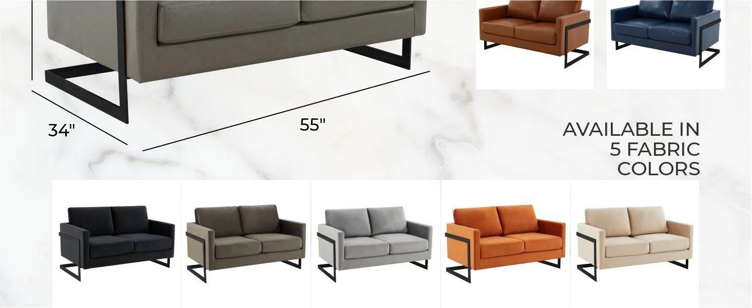 Lincoln Grey Leather Loveseat With Black Frame