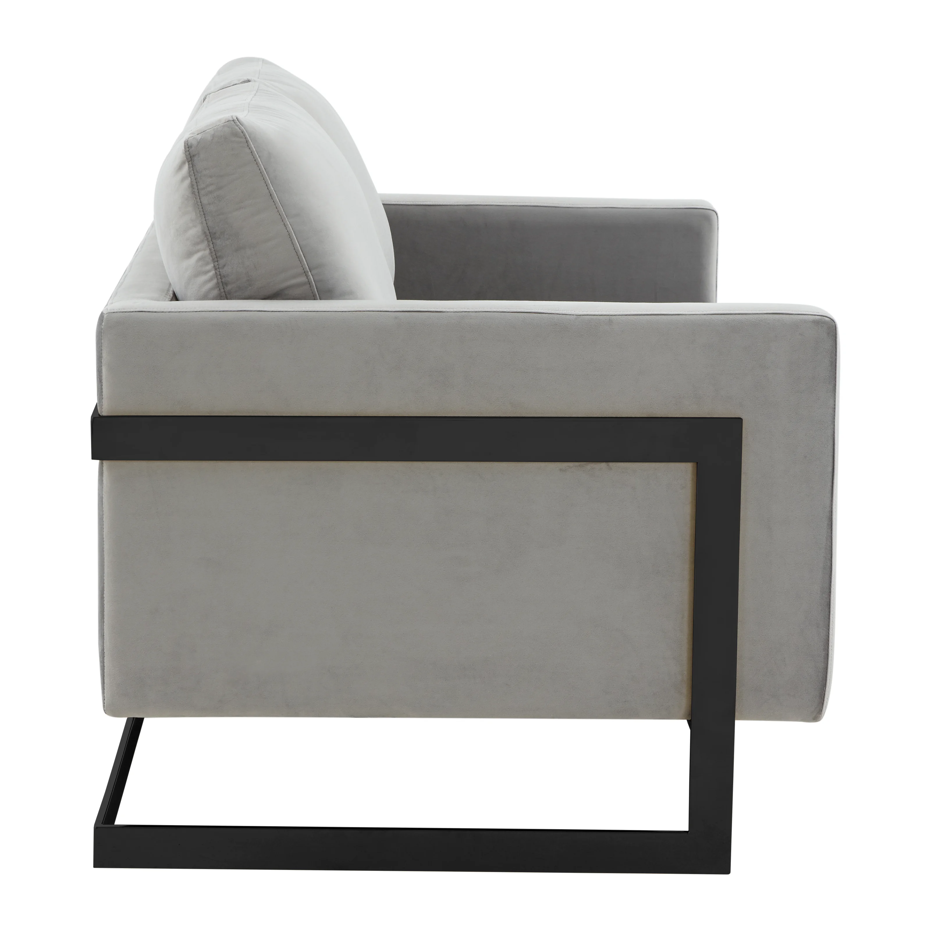 Lincoln Light Grey Velvet Loveseat With Black Frame