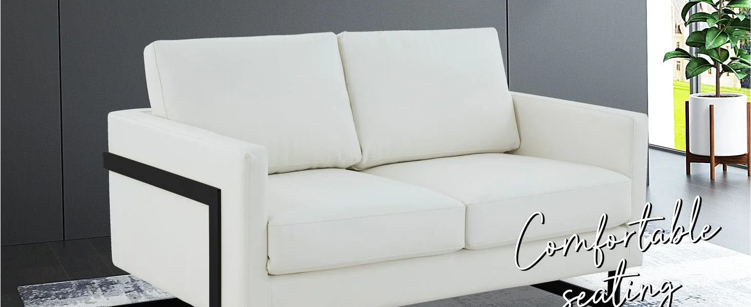 Lincoln White Leather Loveseat With Black Frame
