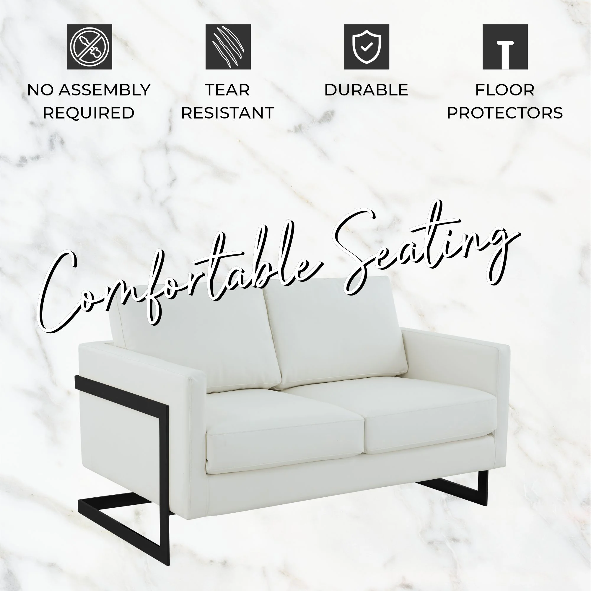 Lincoln White Leather Loveseat With Black Frame