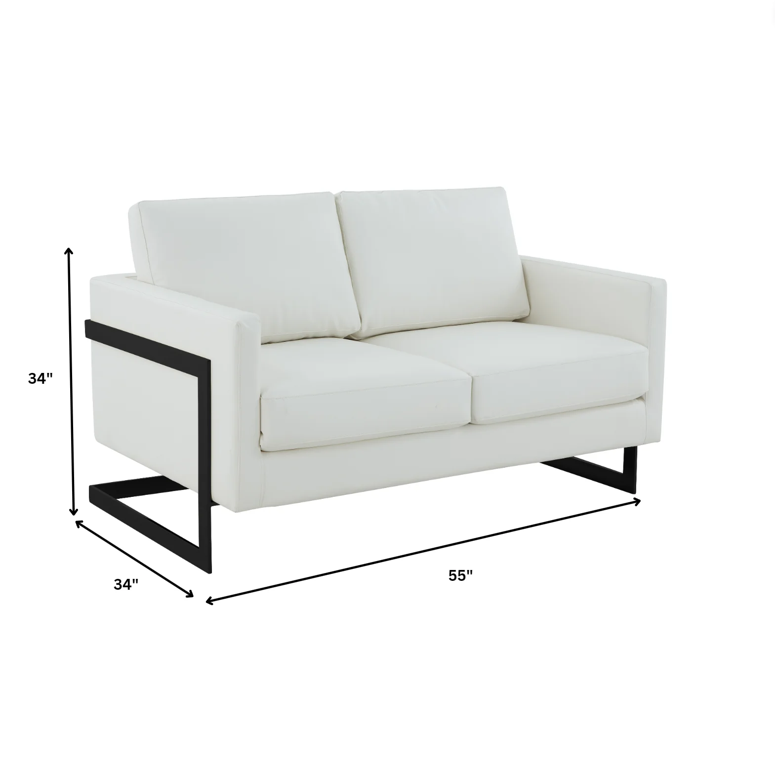 Lincoln White Leather Loveseat With Black Frame