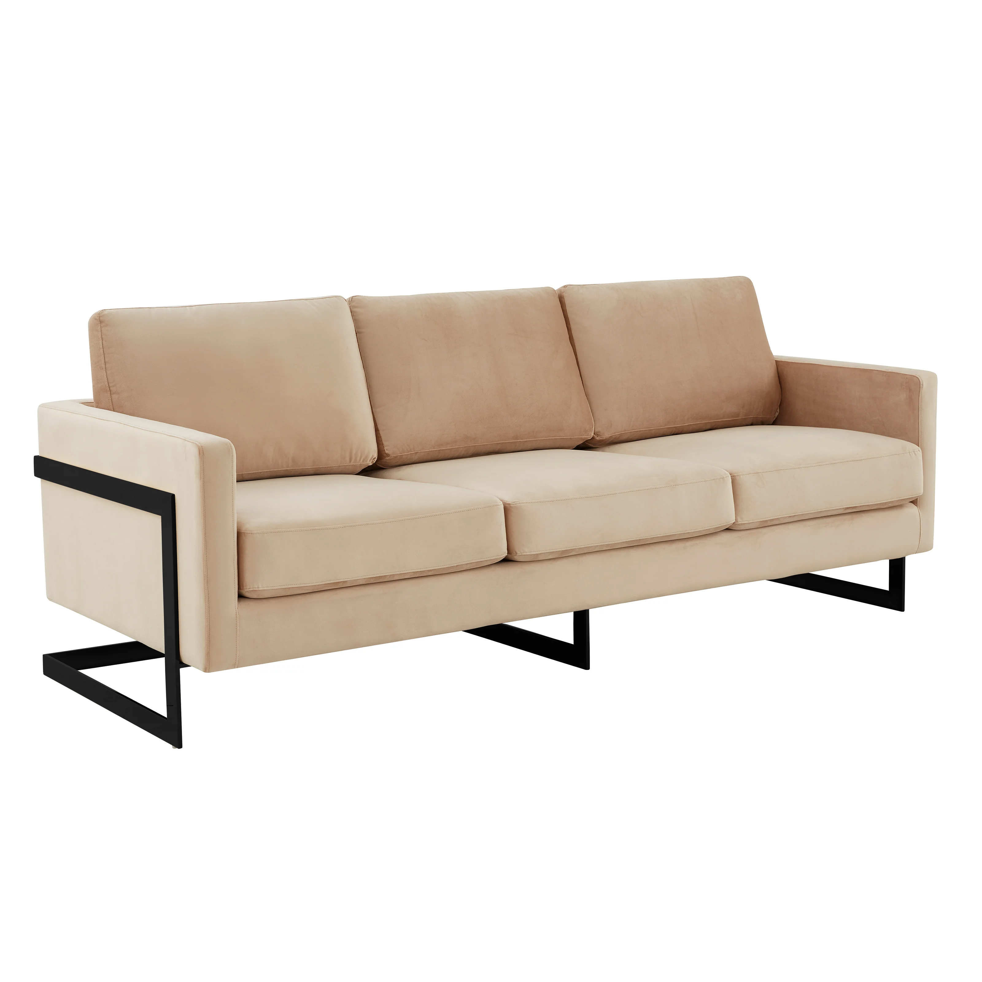Lincoln Beige Velvet Sofa With Black Frame