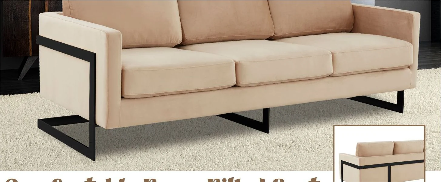 Lincoln Beige Velvet Sofa With Black Frame