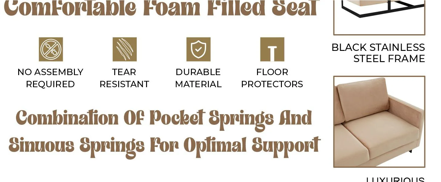 Lincoln Beige Velvet Sofa With Black Frame