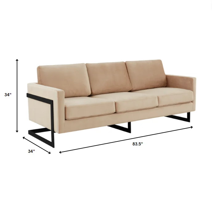 Lincoln Beige Velvet Sofa With Black Frame