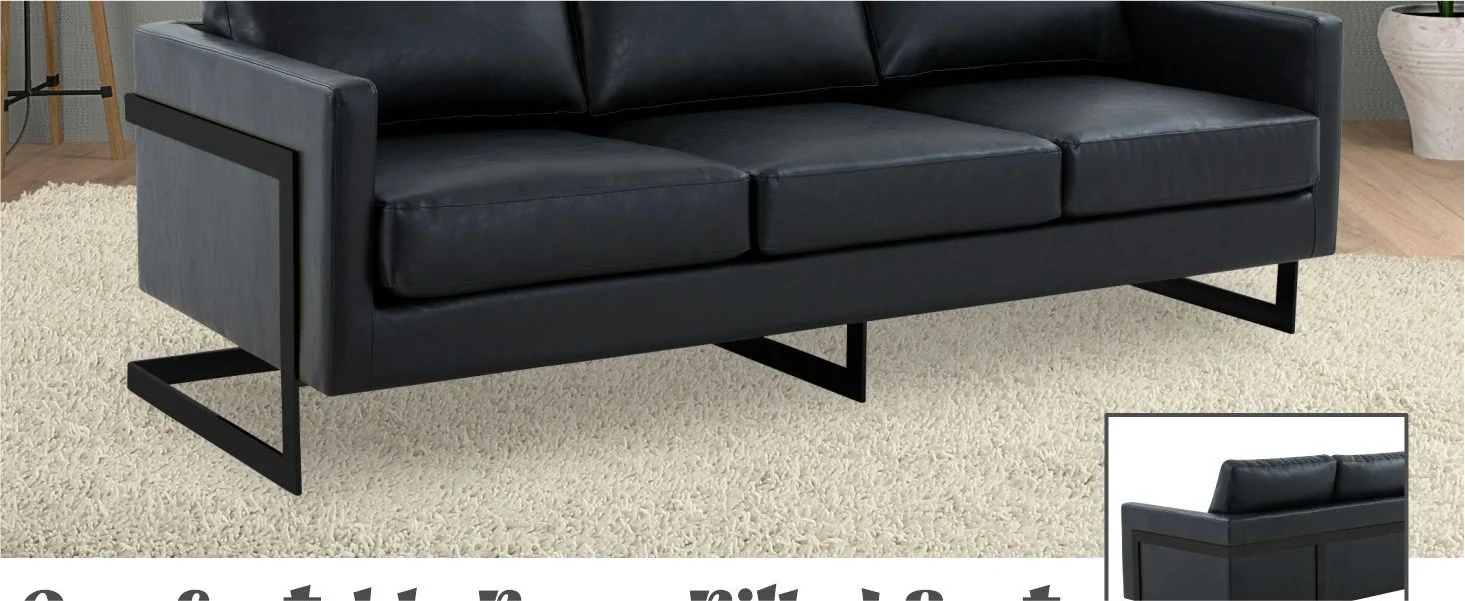 Lincoln Black Leather Sofa With Black Frame