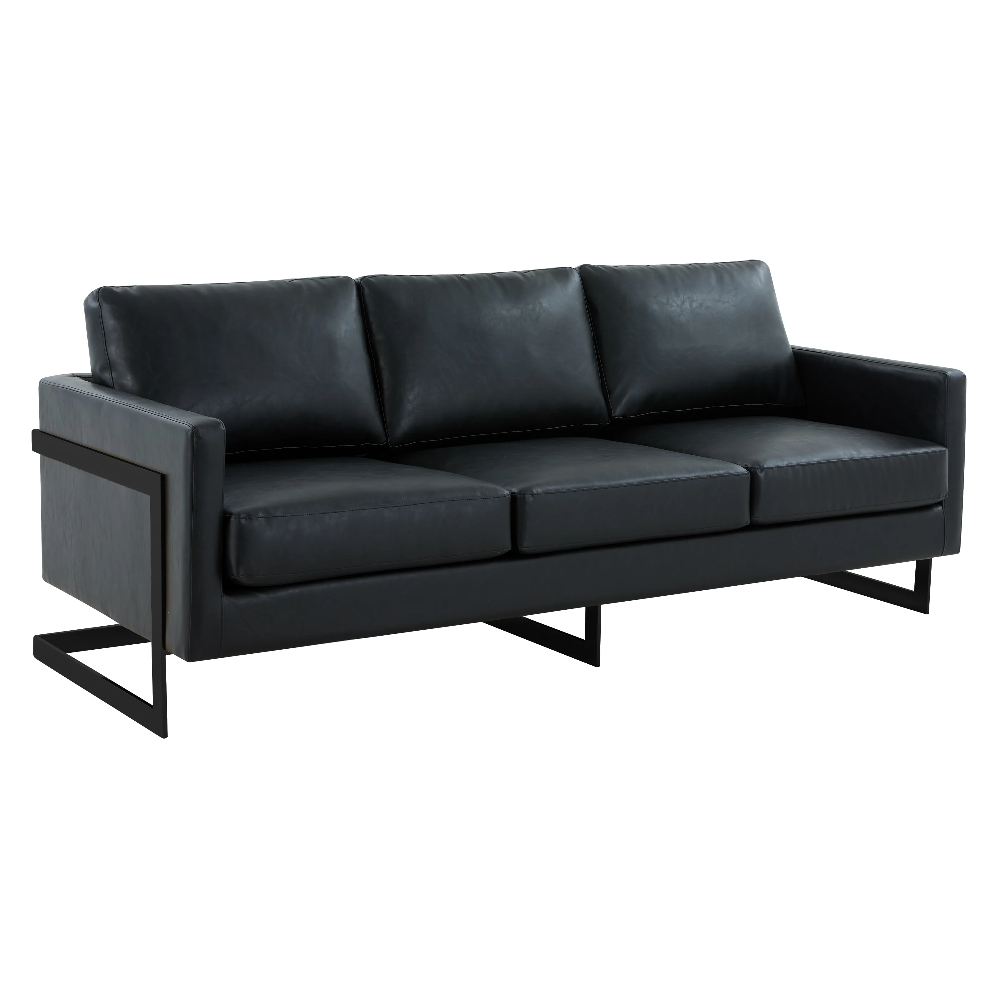 Lincoln Black Leather Sofa With Black Frame