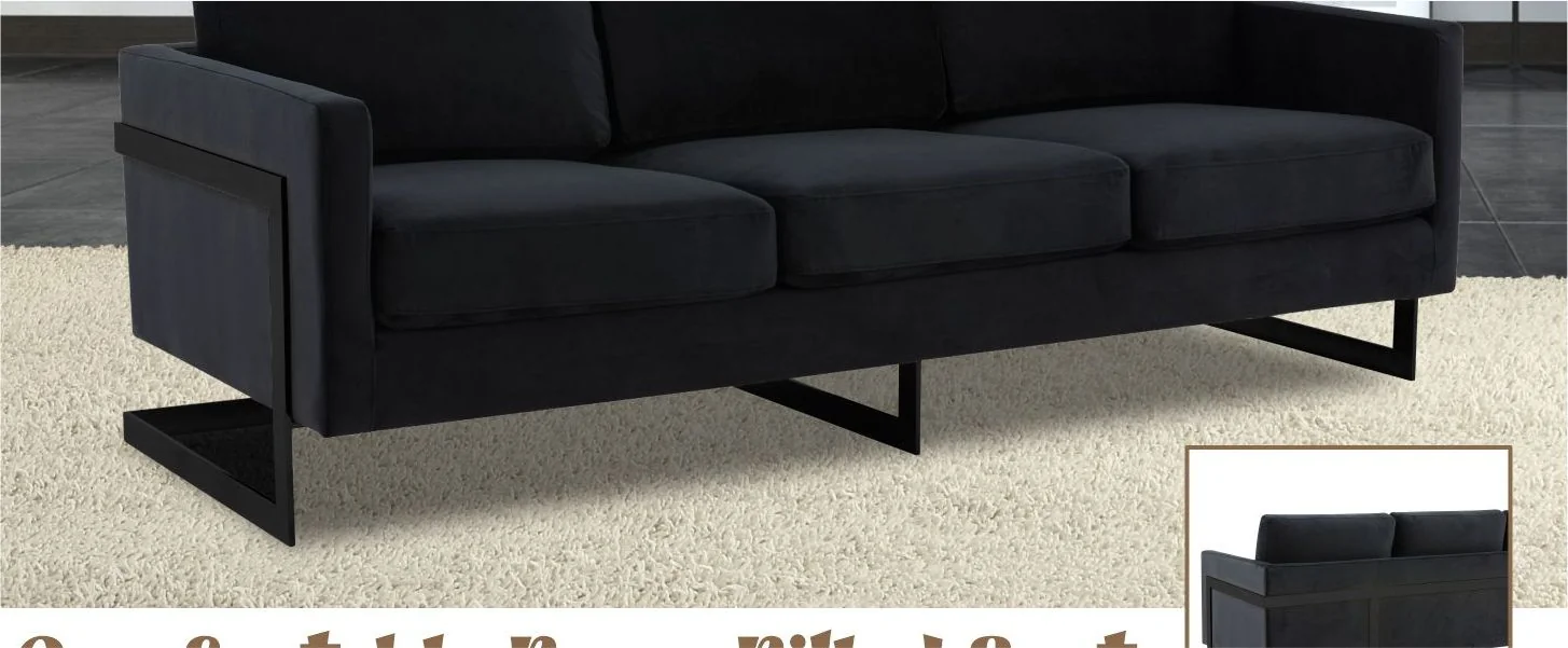 Lincoln Black Velvet Sofa With Black Frame