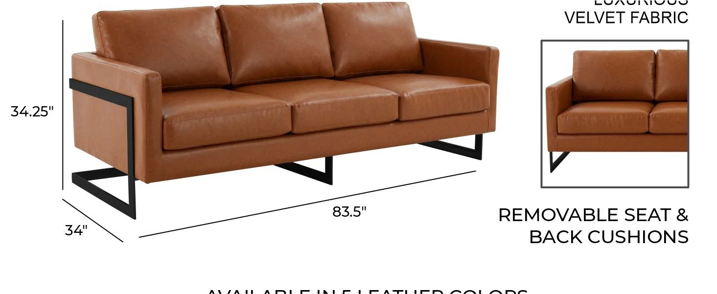 Lincoln Brown Leather Sofa With Black Frame