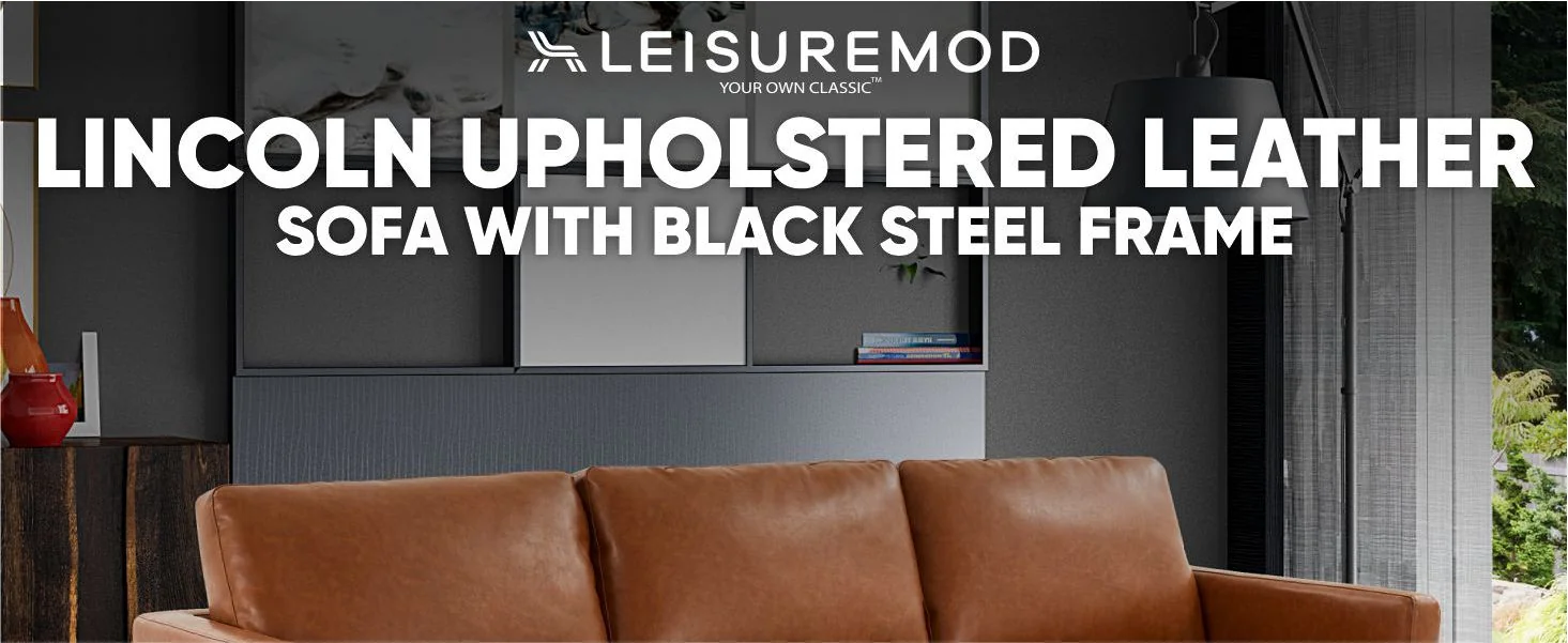 Lincoln Brown Leather Sofa With Black Frame