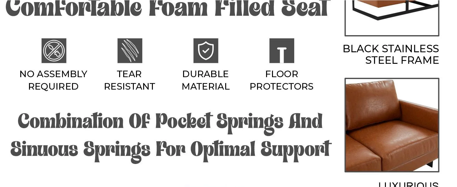 Lincoln Brown Leather Sofa With Black Frame