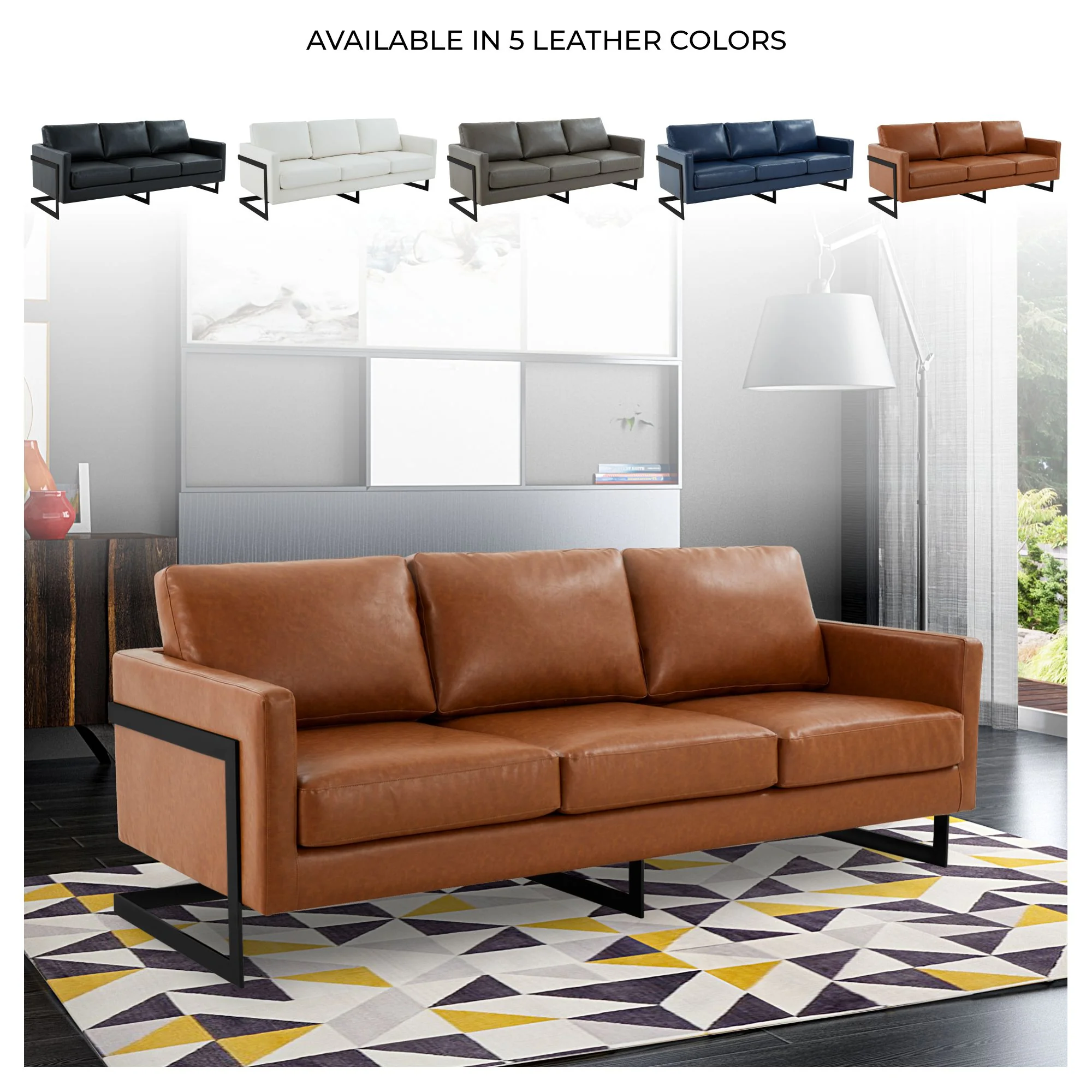 Lincoln Brown Leather Sofa With Black Frame