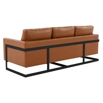 Lincoln Brown Leather Sofa With Black Frame