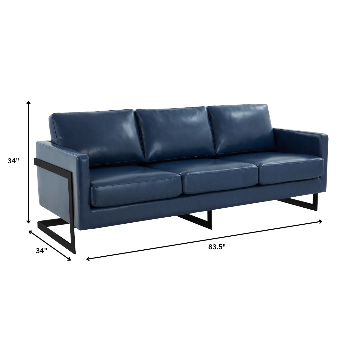 Lincoln Blue Leather Sofa With Black Frame