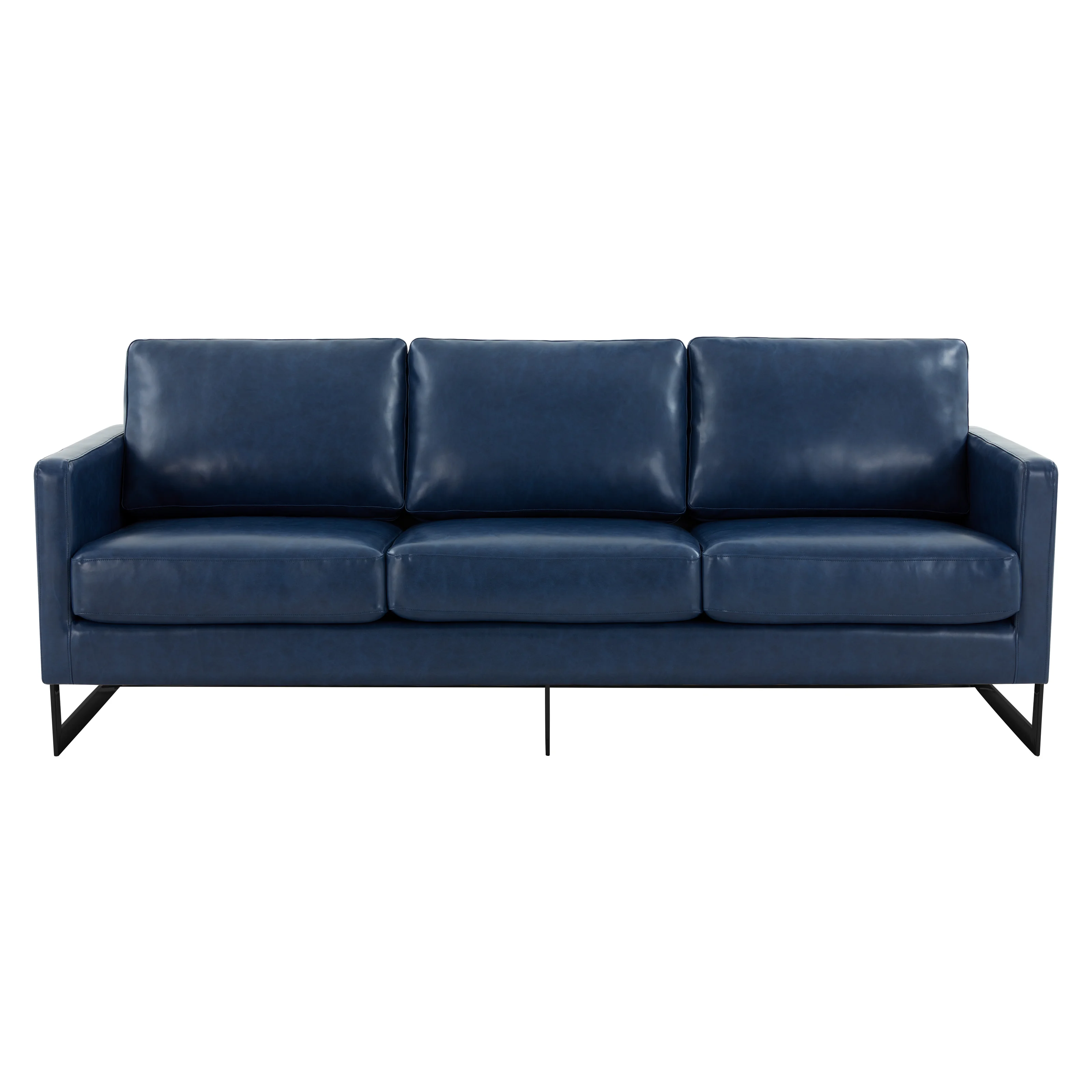 Lincoln Blue Leather Sofa With Black Frame